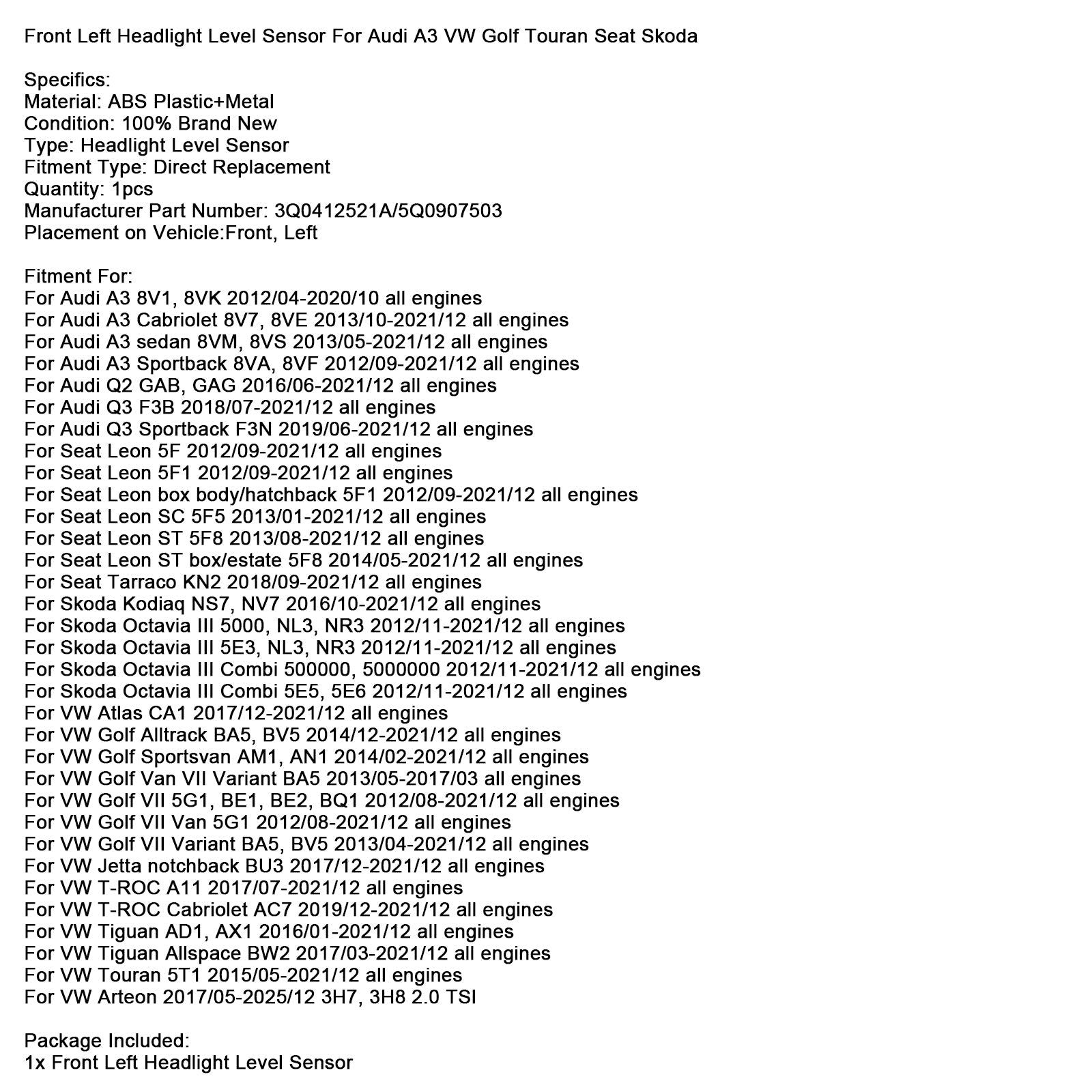 Standardni lahek senzor 5Q0907503 za Audi A3, VW, Seat, Skoda