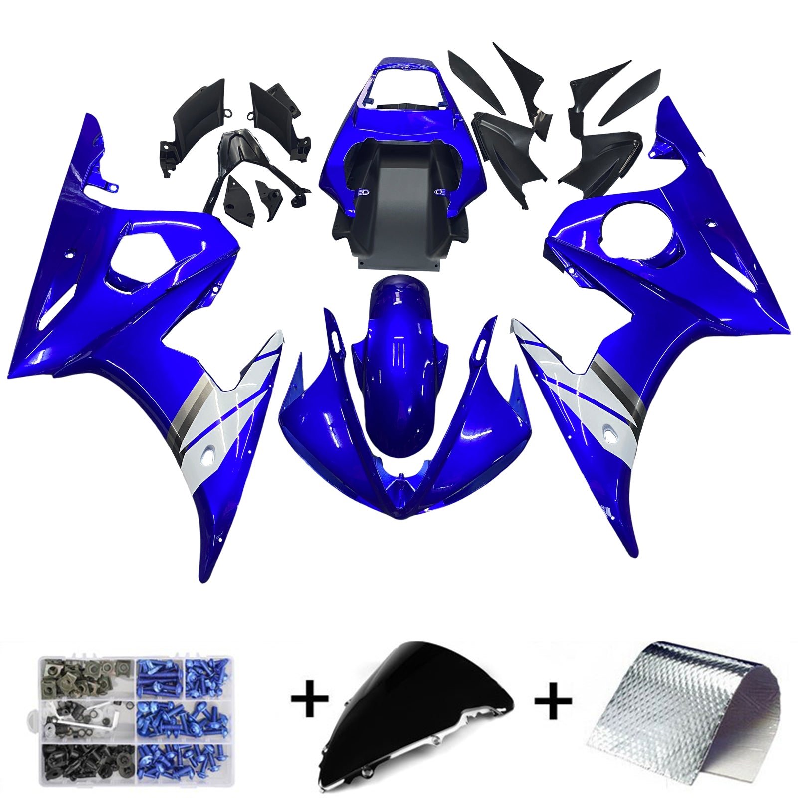 Fairing Blue White Injection Plastic Kit w/bolt Fit For YAMAHA 2005 YZF-R6