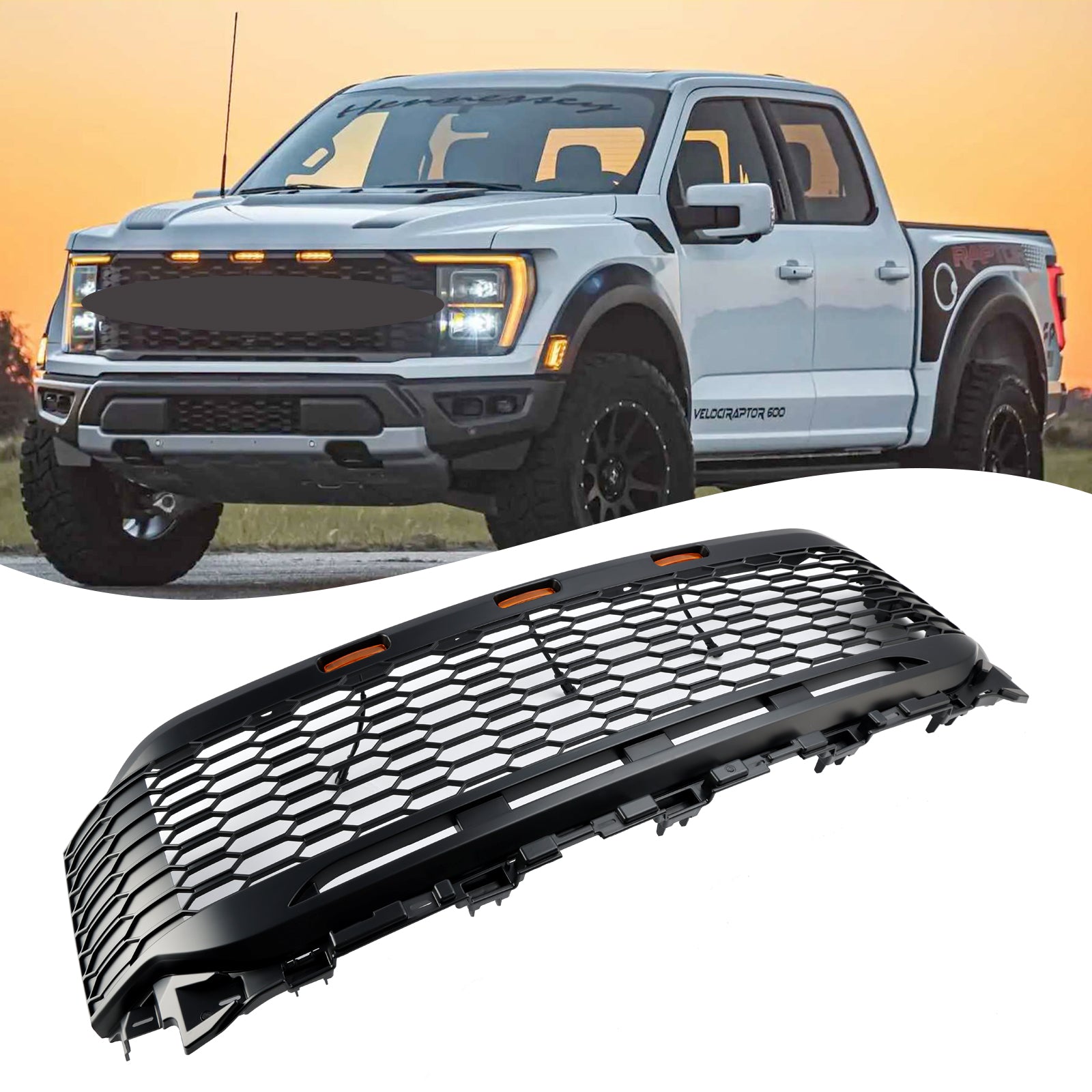Rejilla de parachoques delantero ABS de repuesto para Ford F150 2021-2023 Raptor con LED