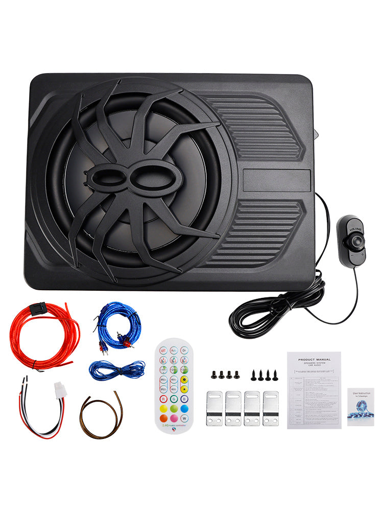 1200W Caisson de basses actif plat 10" 12V pour voiture, SUV et monospace, à installer sous le siège