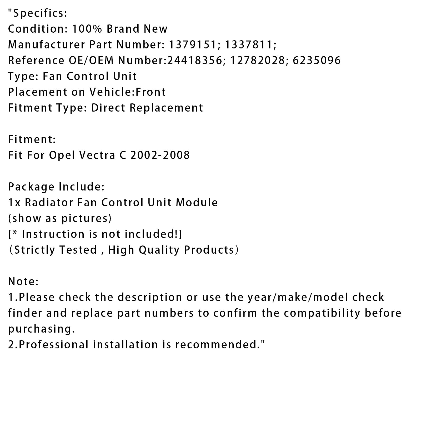 Radiatorventilatorregelmodule voor Opel Vectra C 2002-2008, 12782028 1337811