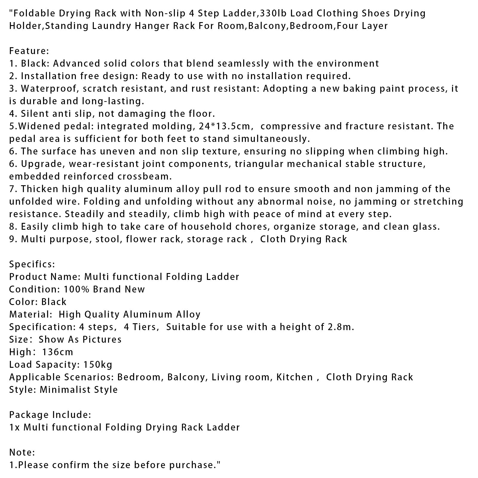 Secadora plegable con escala de 4 pasos sin escala, capacidad de 150 kg, para ropa y zapatos