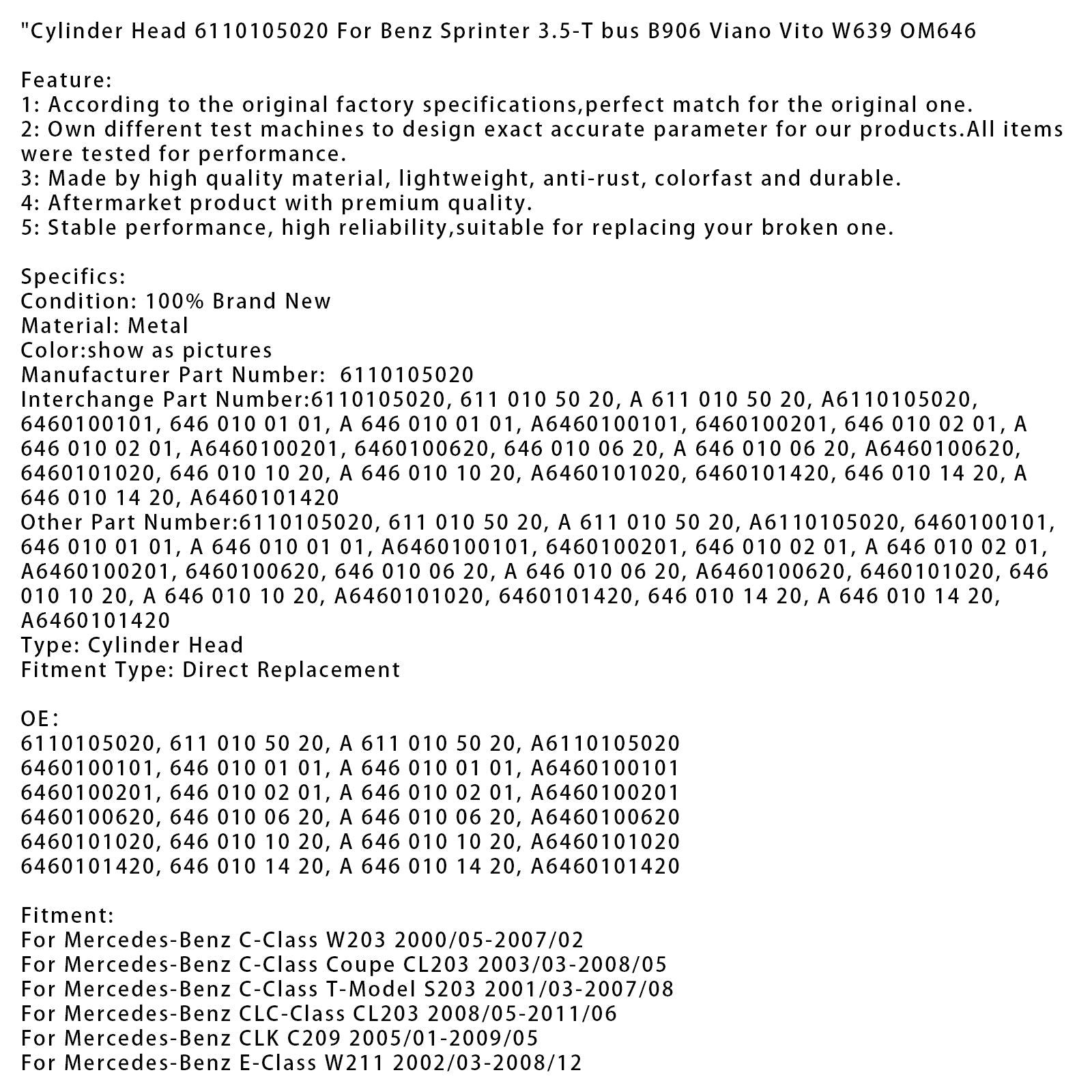 Tome 6110105020 6460100101 para Mercedes-Benz Sprinter 3-T Bus B906 (2006/06-2009/12)
