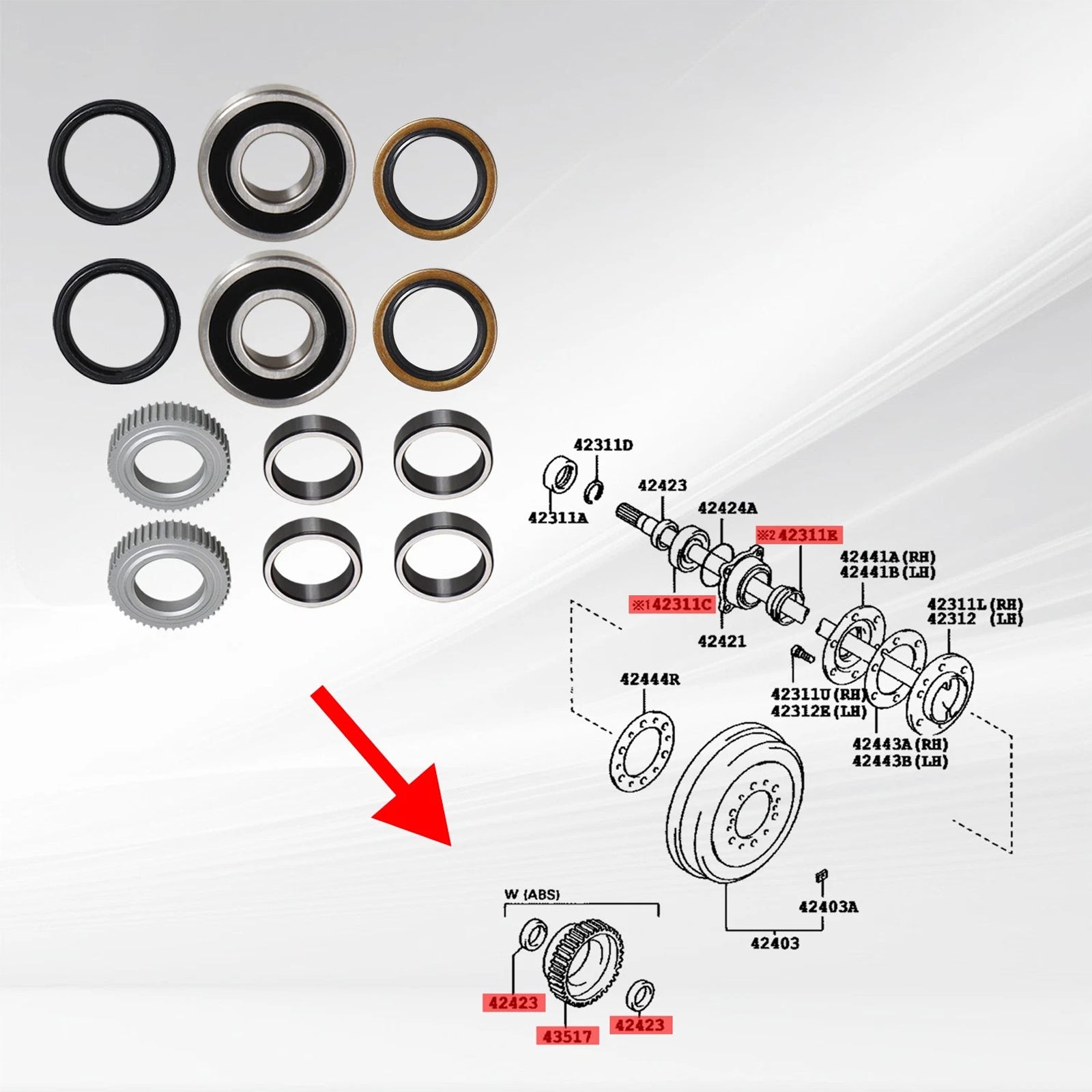 Kit roulement et joint d'arbre d'essieu arrière 90363-40068 pour Toyota Tacoma, Tundra et 4Runner