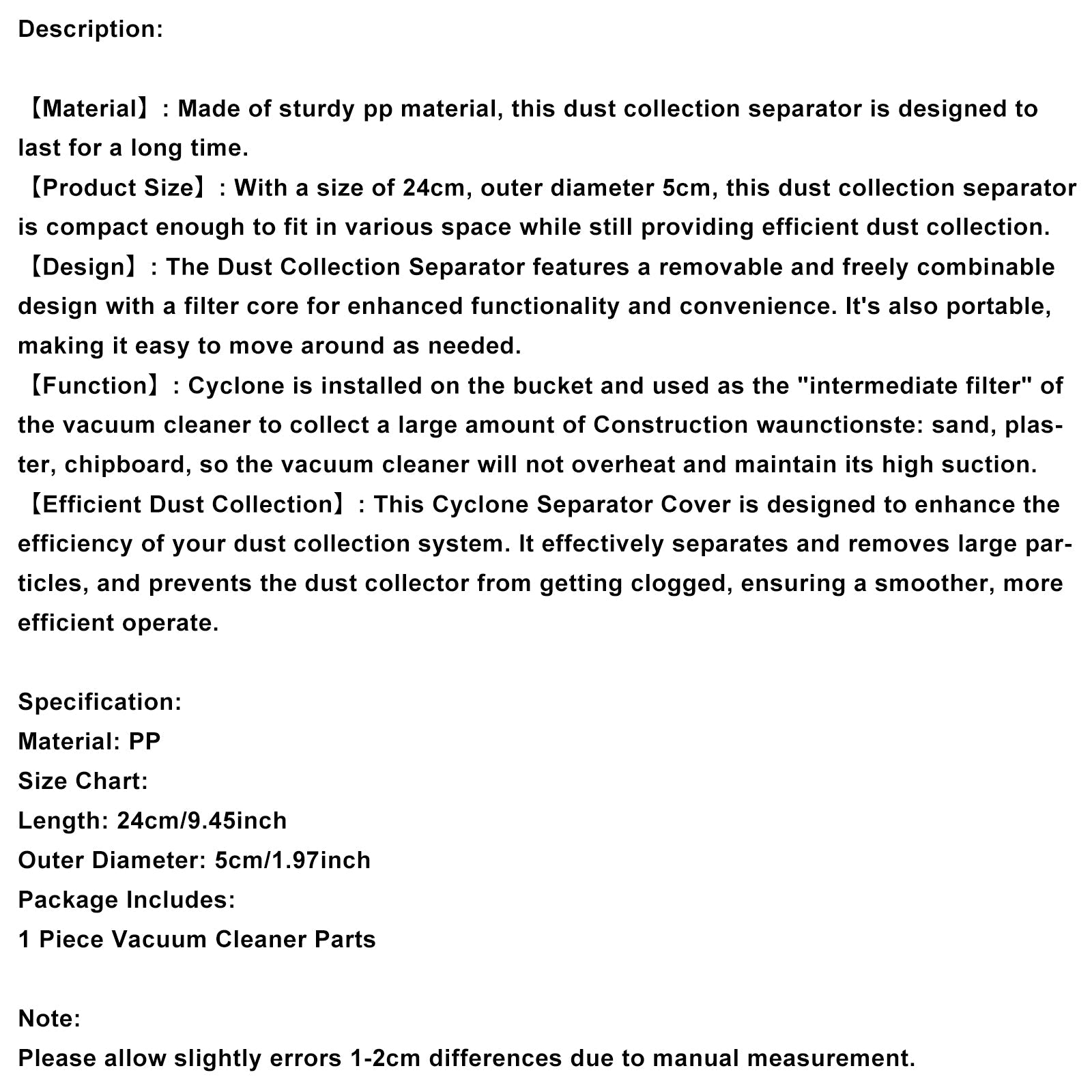 Colector de polvo de filtro ciclónico, separador de polvo robusto para carpintería y arena