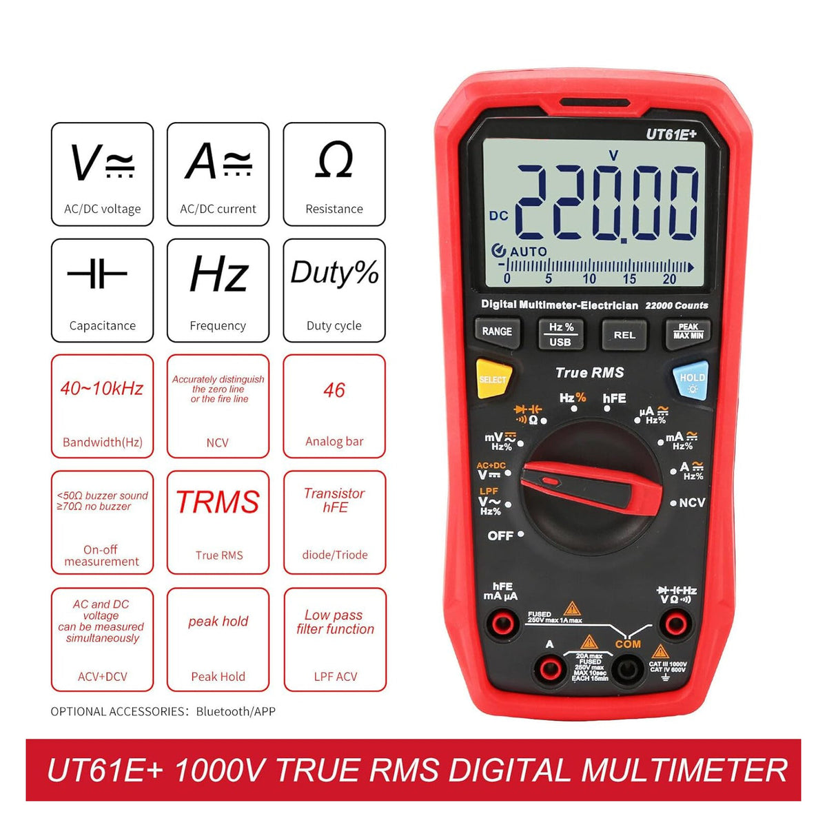 Multimètres numériques UT61E+ AC/DC à sélection automatique de gamme