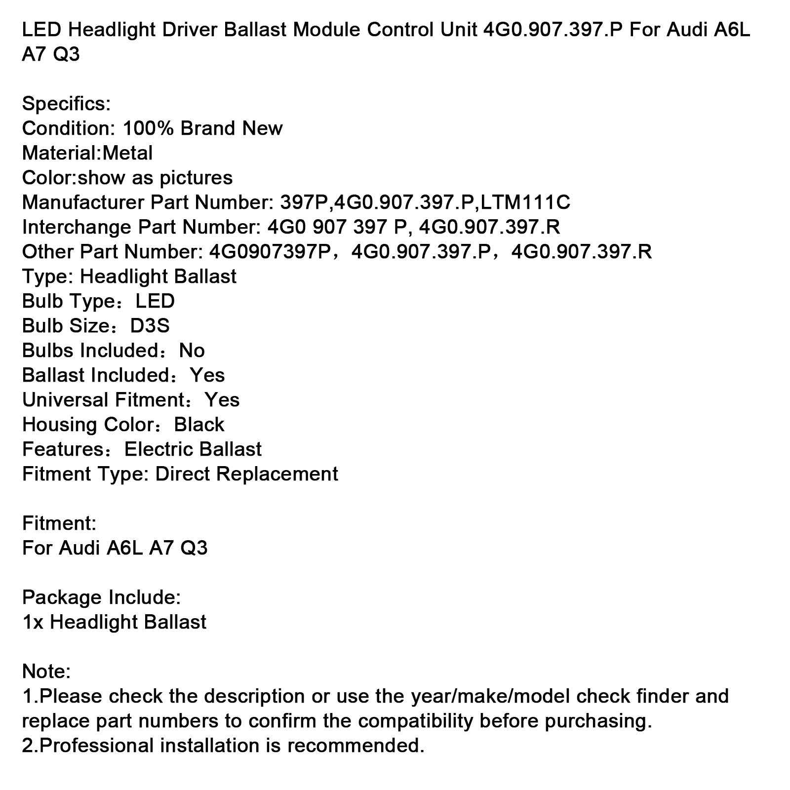 LED reflight Control Unit 4G0.907.397.p dla Audi