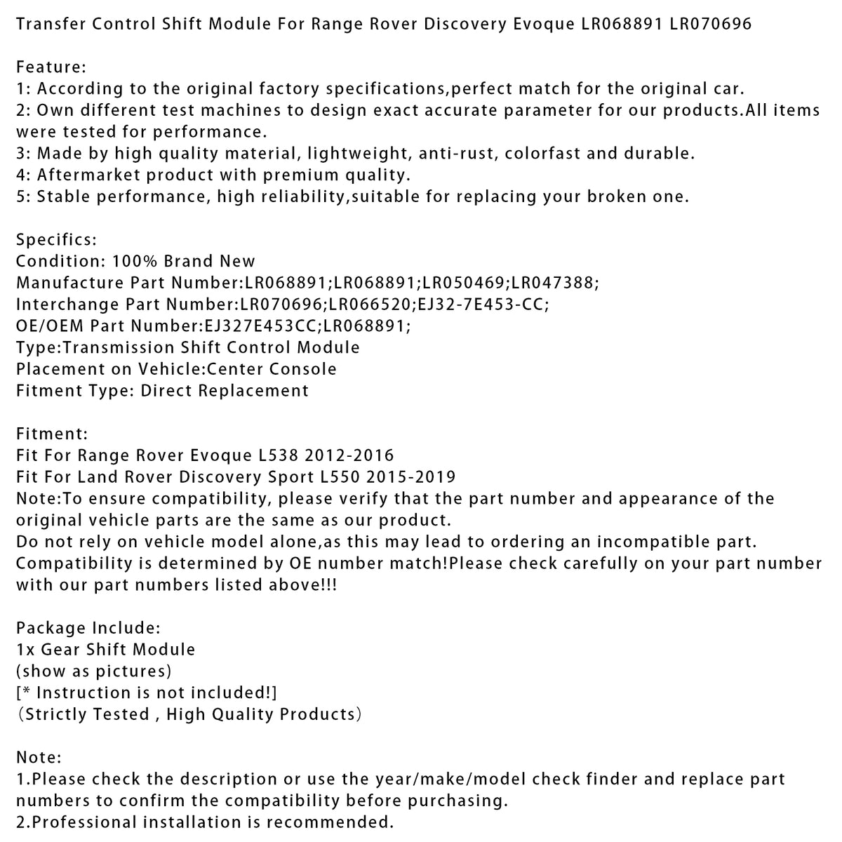 Module De Commande De Transfert Pour Range Rover Discovery Evoque LR068891