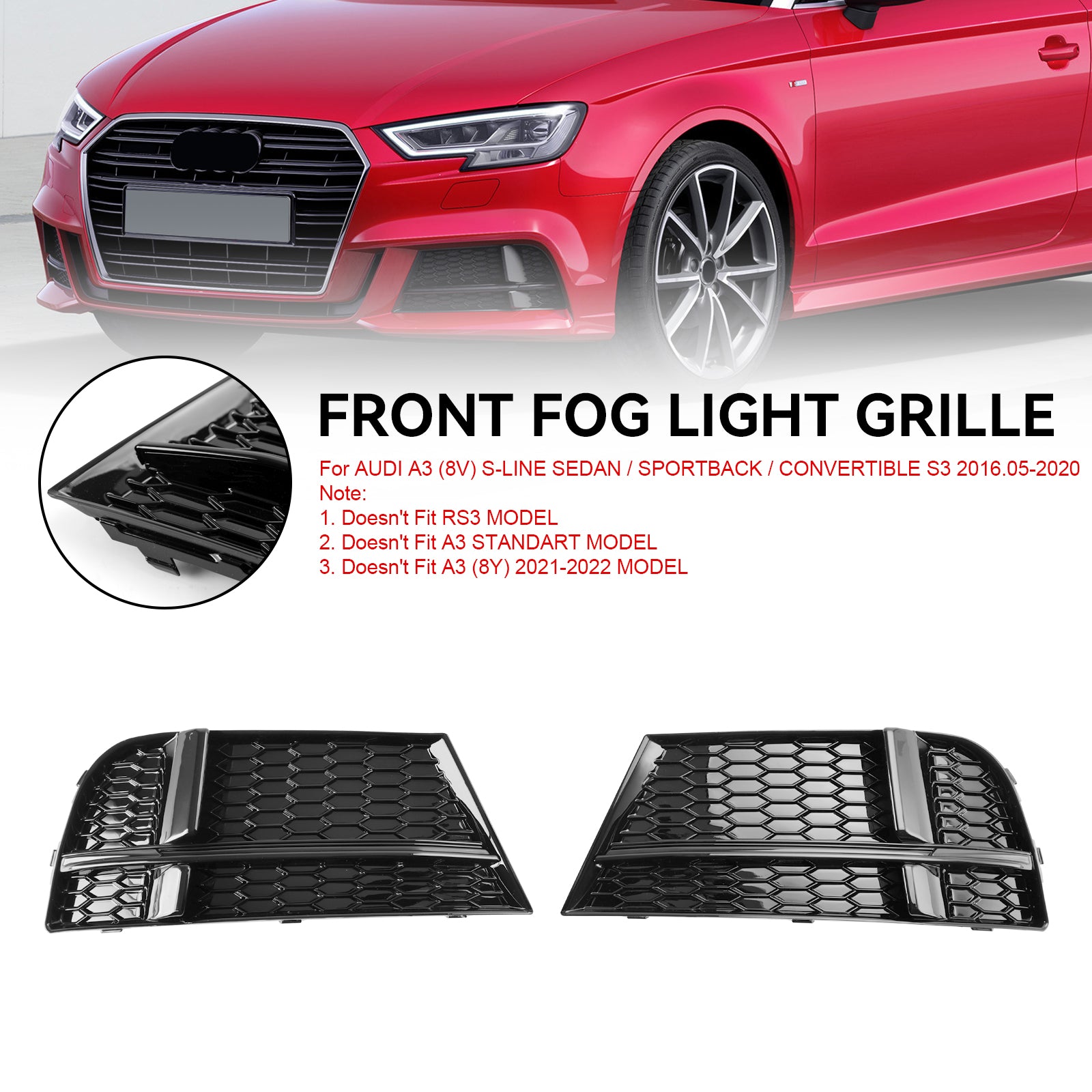 Cache de phare antibrouillard avant, cadre de grille adapté pour AUDI A3 8V S-LINE 2017-2019