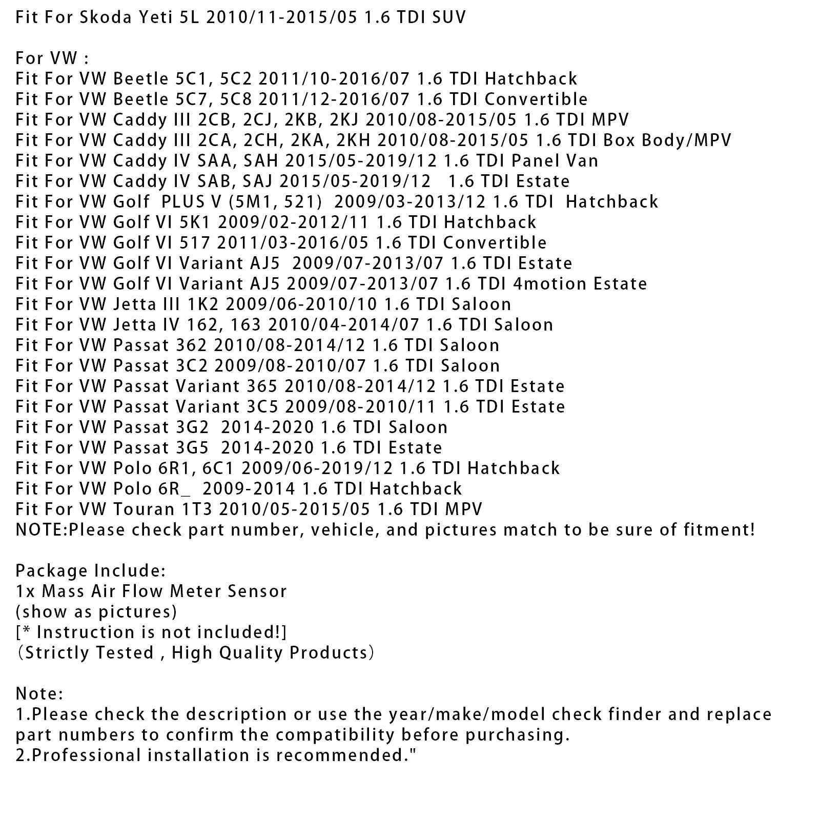 Senzor merilnika pretoka d'zračna masa za VW Golf VI, Audi A1, Seat Leon 1.6TDI 5WK97023