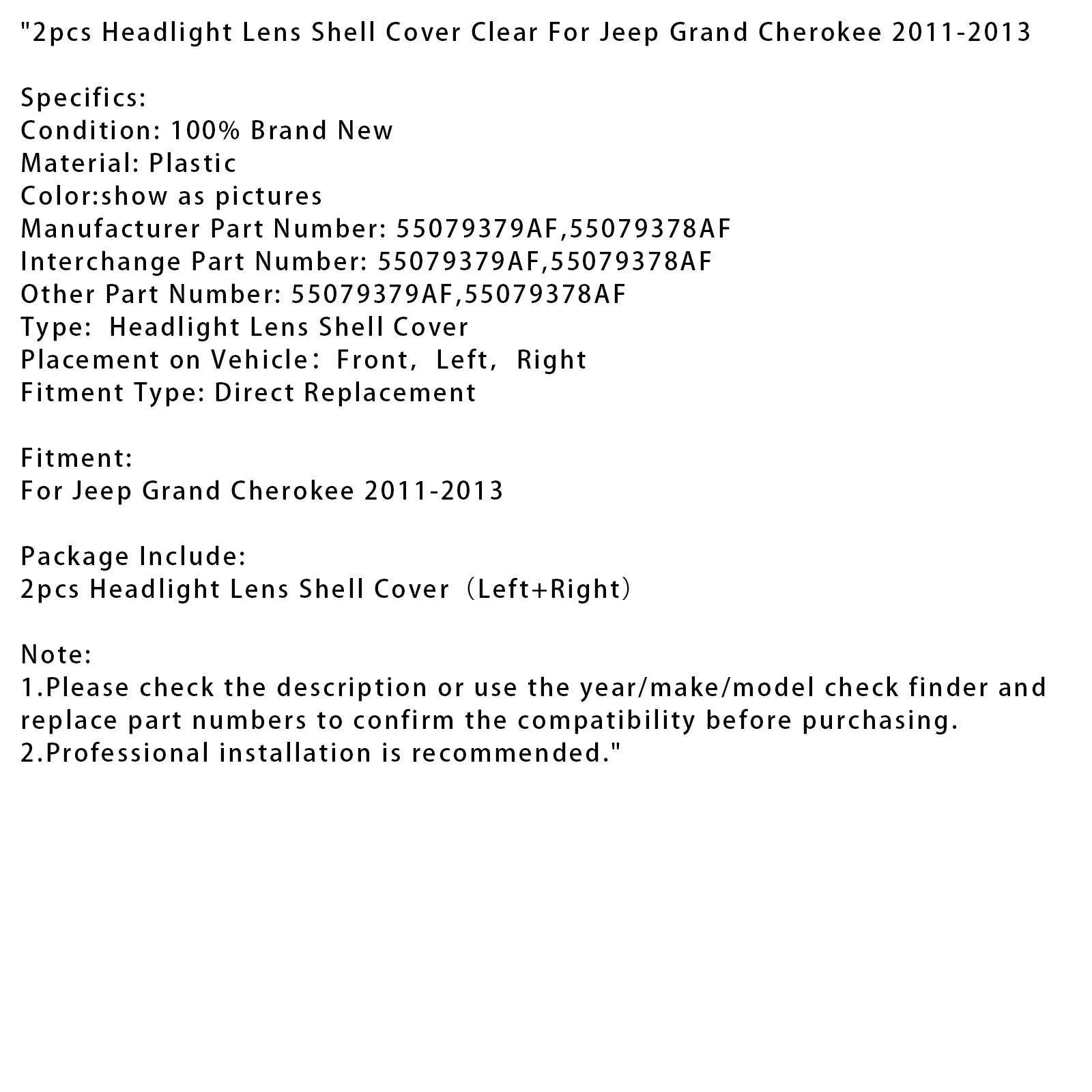 Conjunto de 2 faros transparentes para Jeep Grand Cherokee 2011-2013