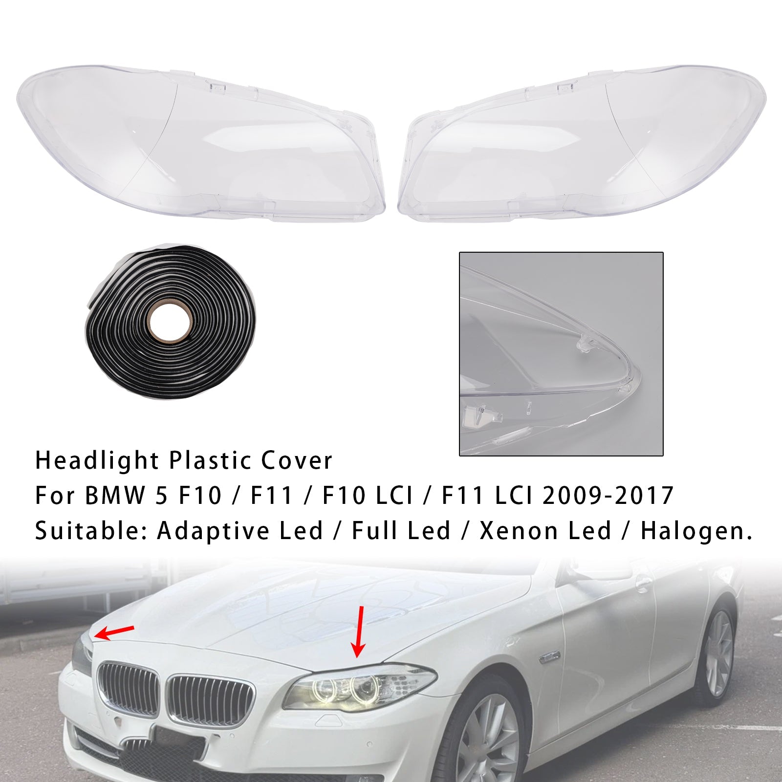 Cache de phare gauche et droit avec kit de joints pour BMW Série 5 F10 F11 (2009-2017) - Référence : 171425-02 63117271912