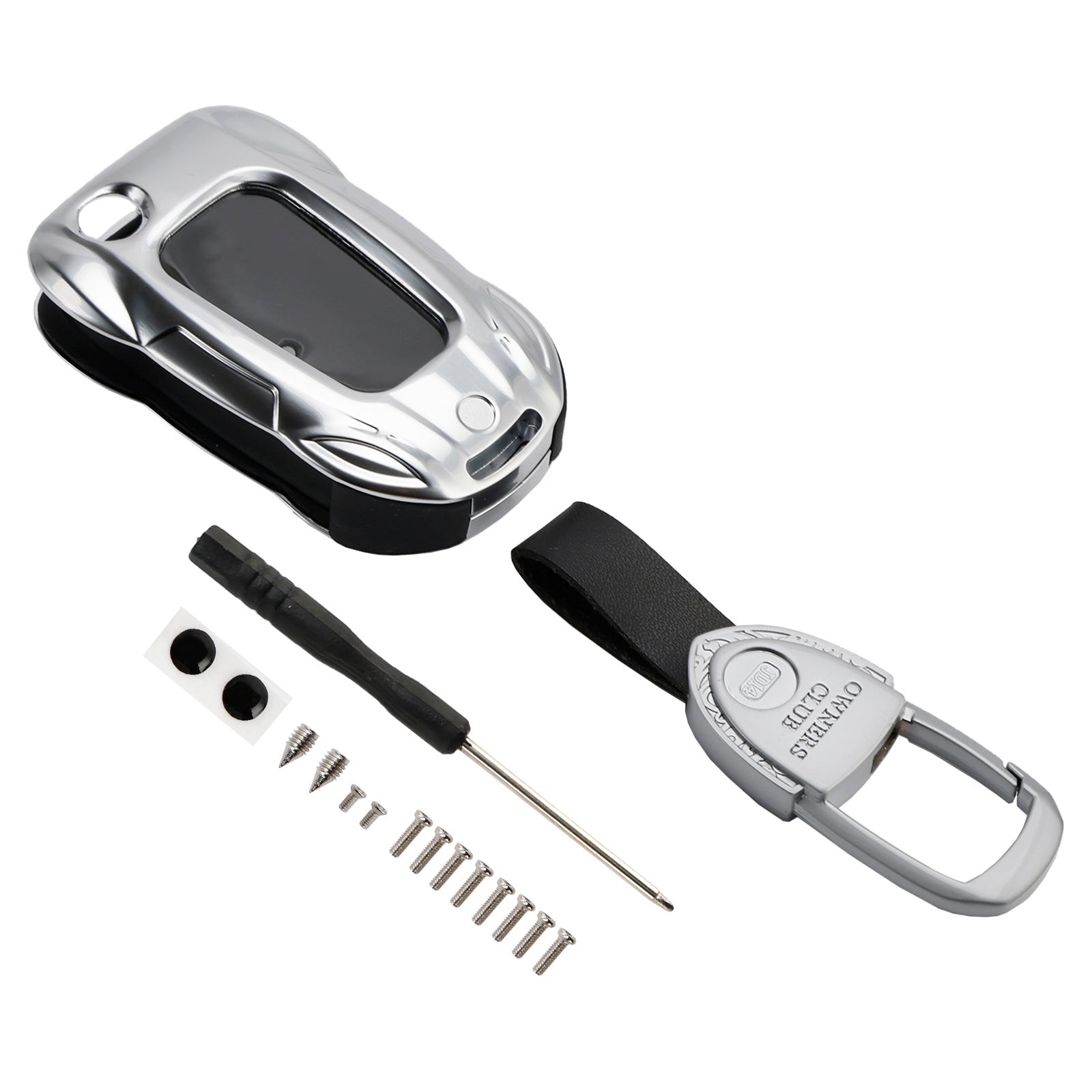 Custodia per chiave auto in pelle color argento in lega di zinco per VW Polo Skoda