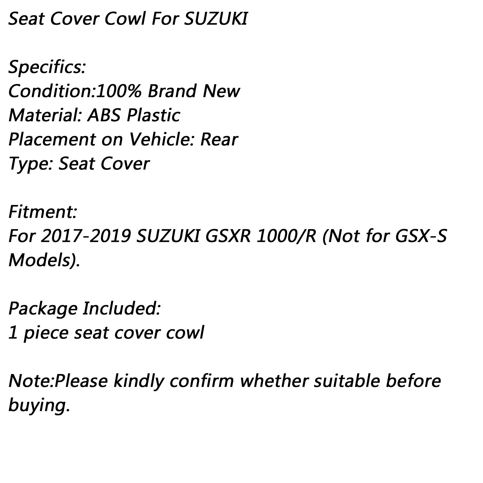 Tanque trasero del pasajero Suzuki GSXR GSX-R 1000/1000R Compatible 2017-2024-Black-Black Compatible