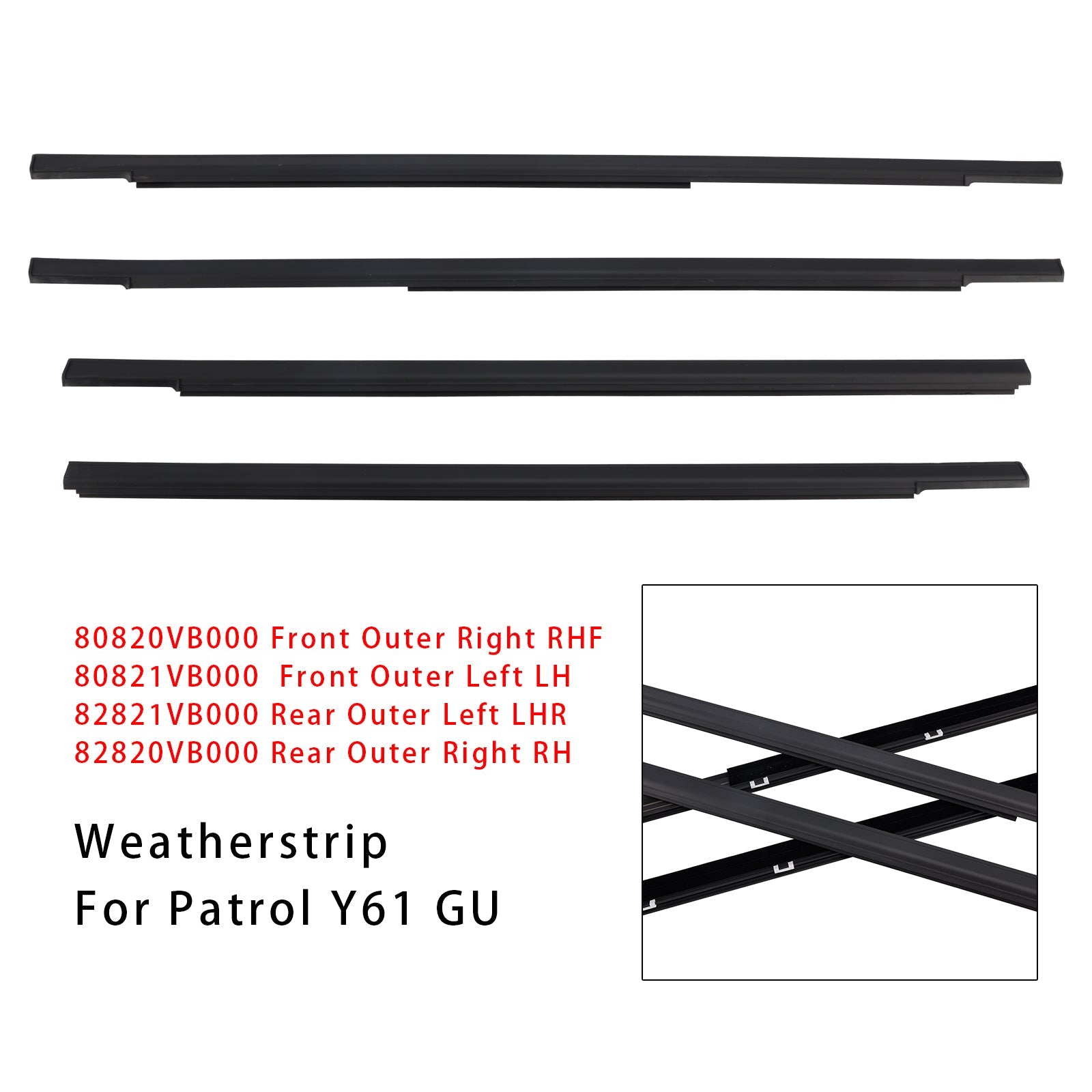 Kit de moulage de joint d'étanchéité pour porte et fenêtre Patrol Y61 GU 4 pièces