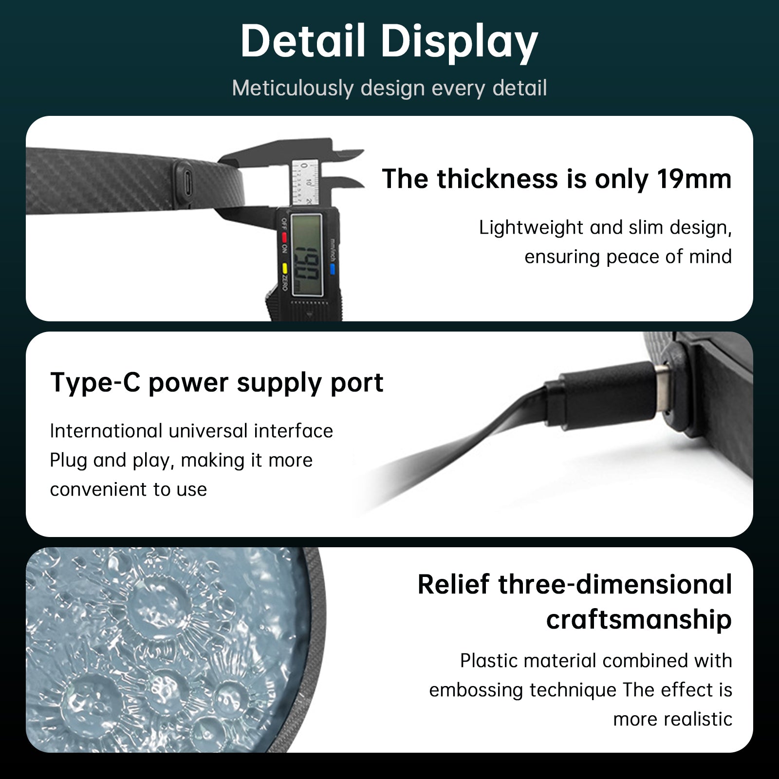 Fuego de bisel de automóvil, fuego lateral, lámpara decorativa de alivio con luna