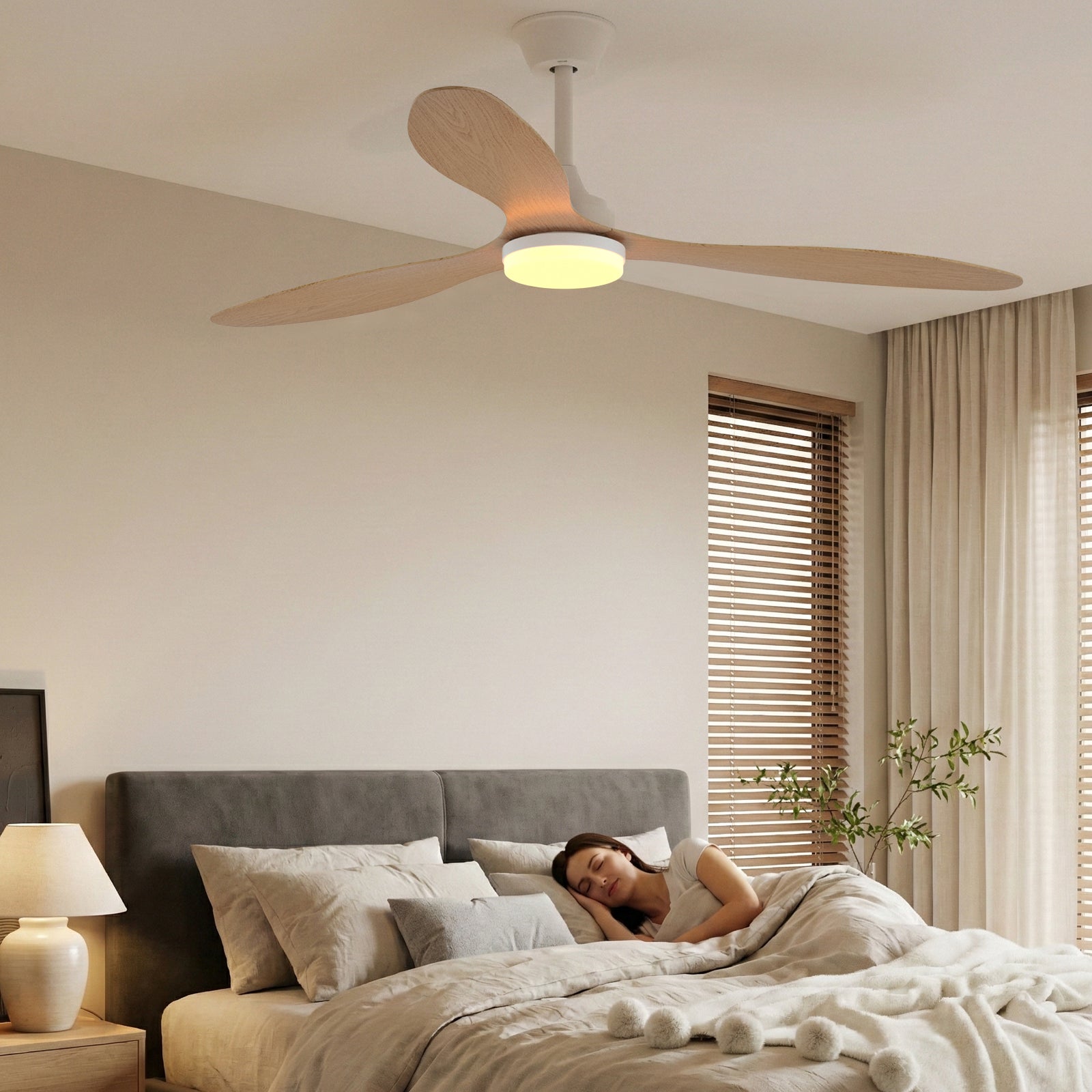 Noir-Blanc 6 vitesses Ventilateur moderne 52" avec lumière télécommande