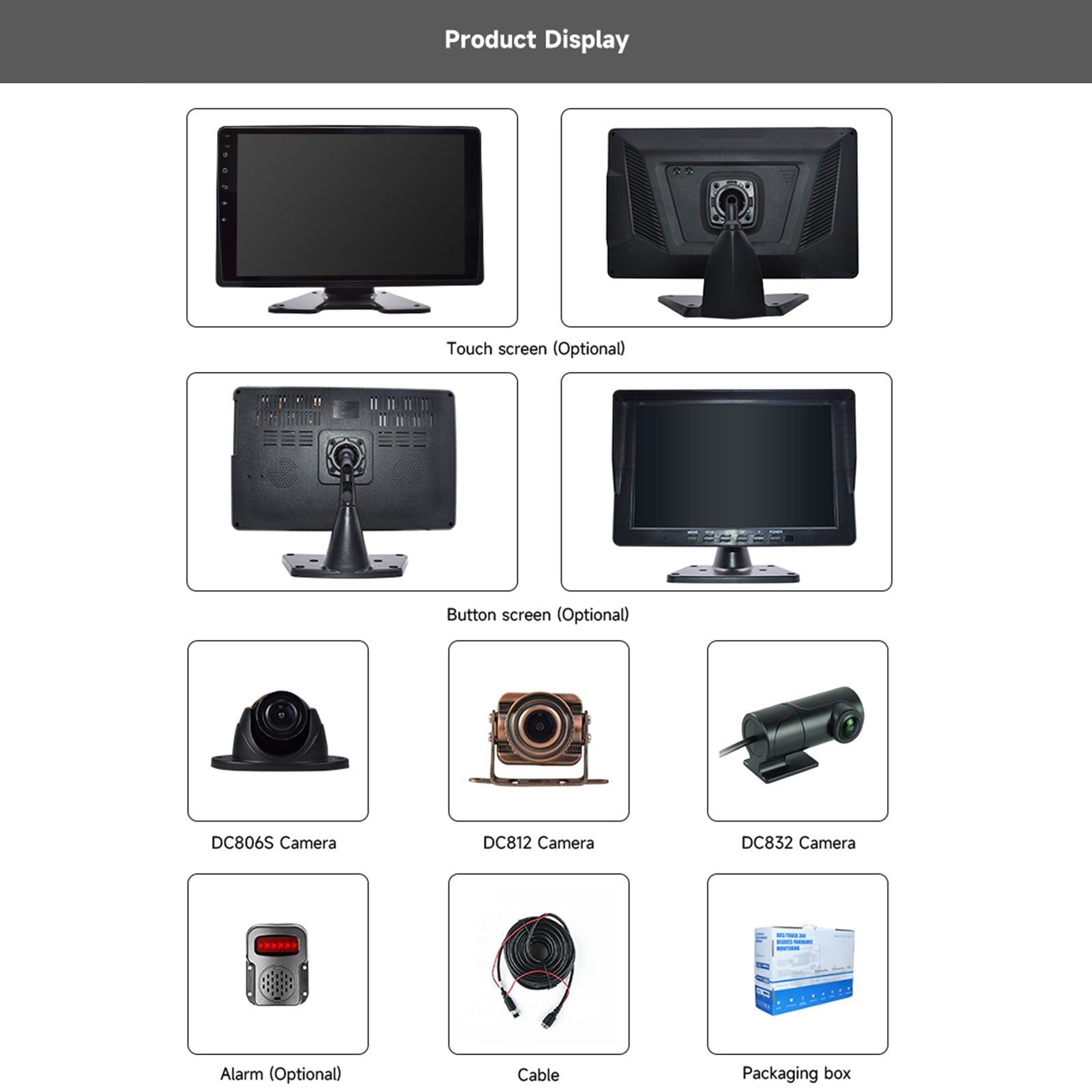 Versione touch IPS da 10,1 pollici 1024*600 con BSD per camion camper + 4 telecamere per retromarcia
