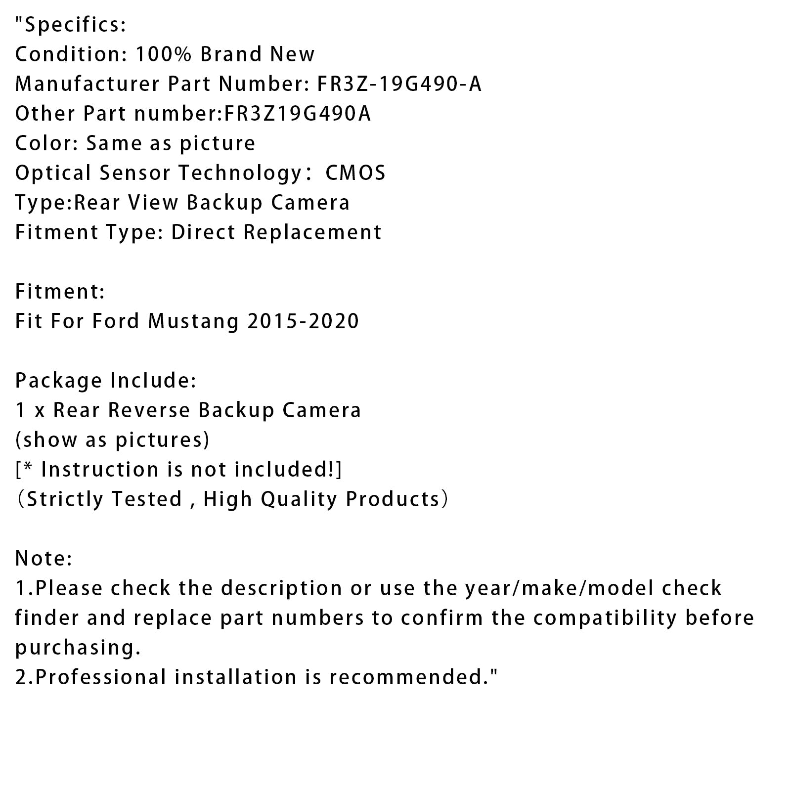 Camera voor omkering en parkeerhulp voor Ford Mustang 2015-2020 FR3Z19G490-A