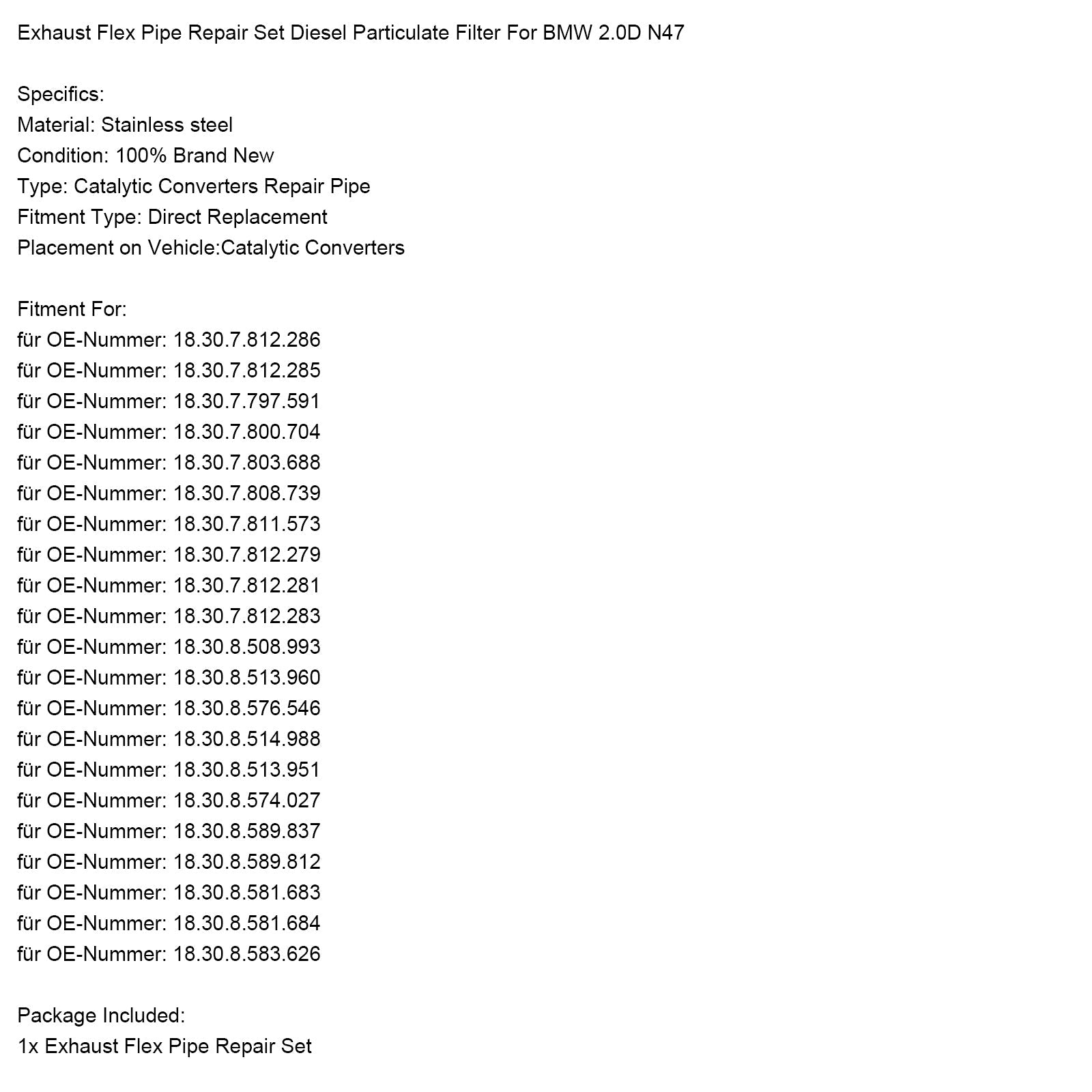 Kit di riparazione per tubi flessibili'scarico con filtro antiparticolato diesel per BMW 2.0D N47
