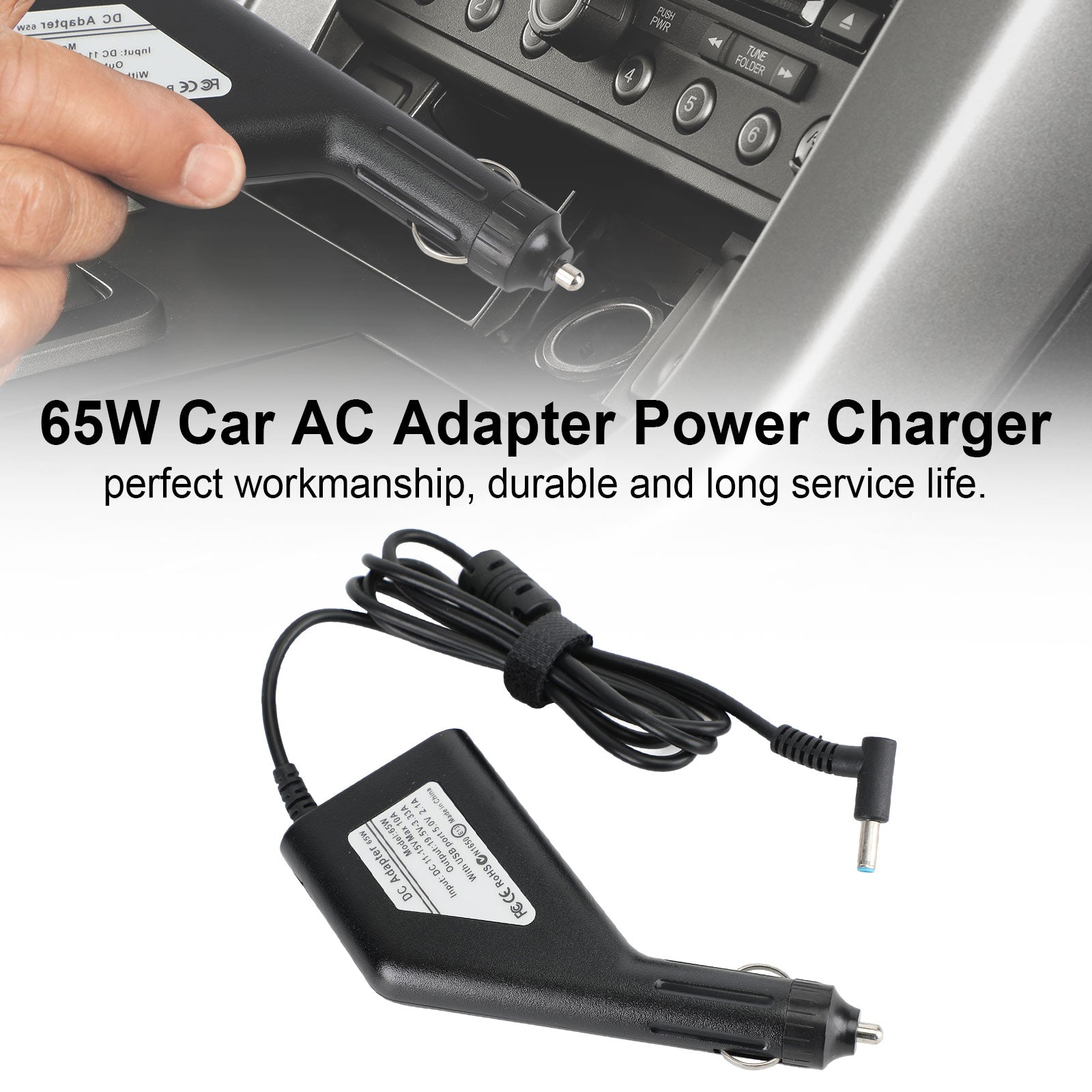 Cargador de coche para ordenador portátil de 65W, fuente de alimentación, adaptador de CC Universal para HP 19,5V 3,33A