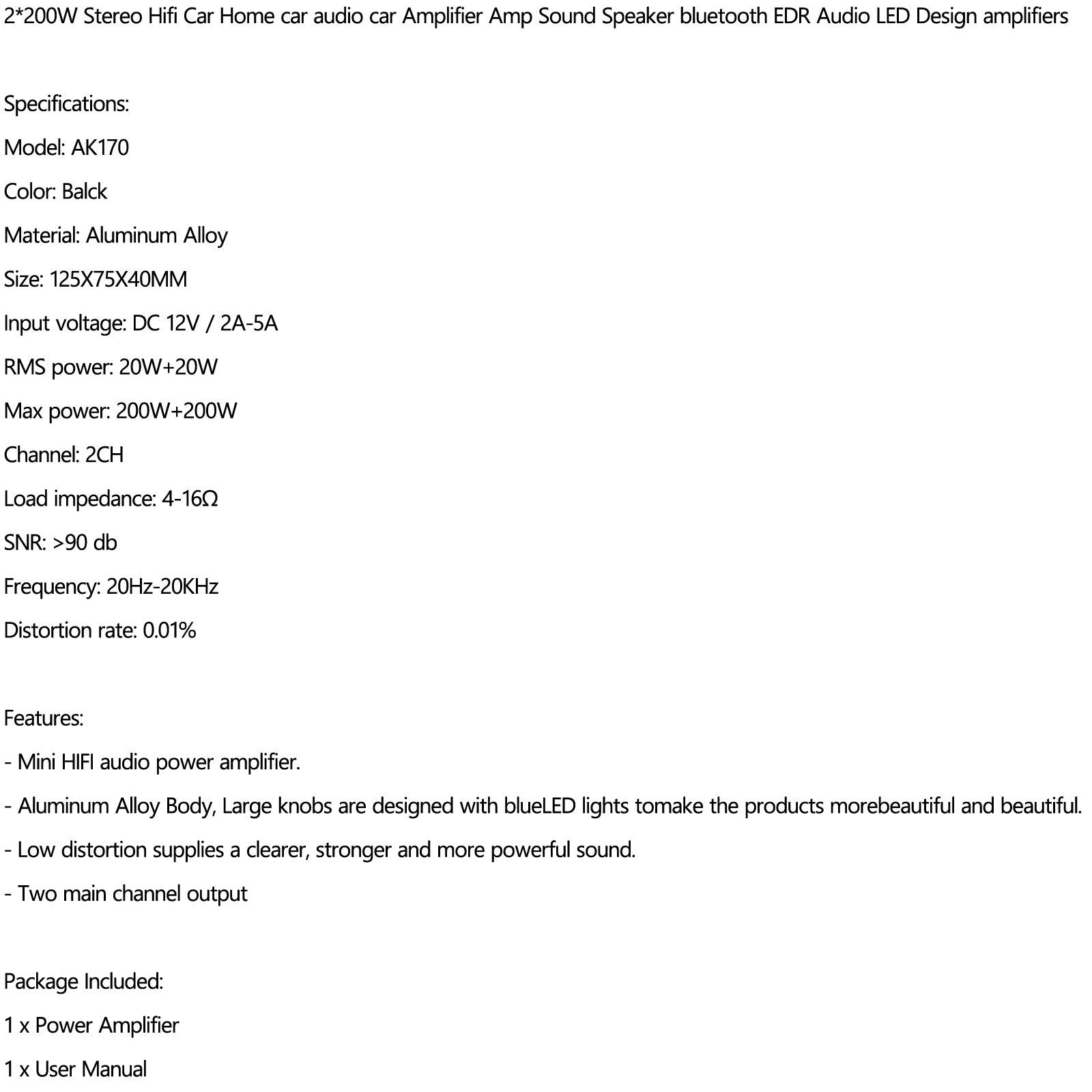 400W Hi-Fi Auto Stereo 12V Car Audio Preamps MP3 Radio Booster Diseño LED