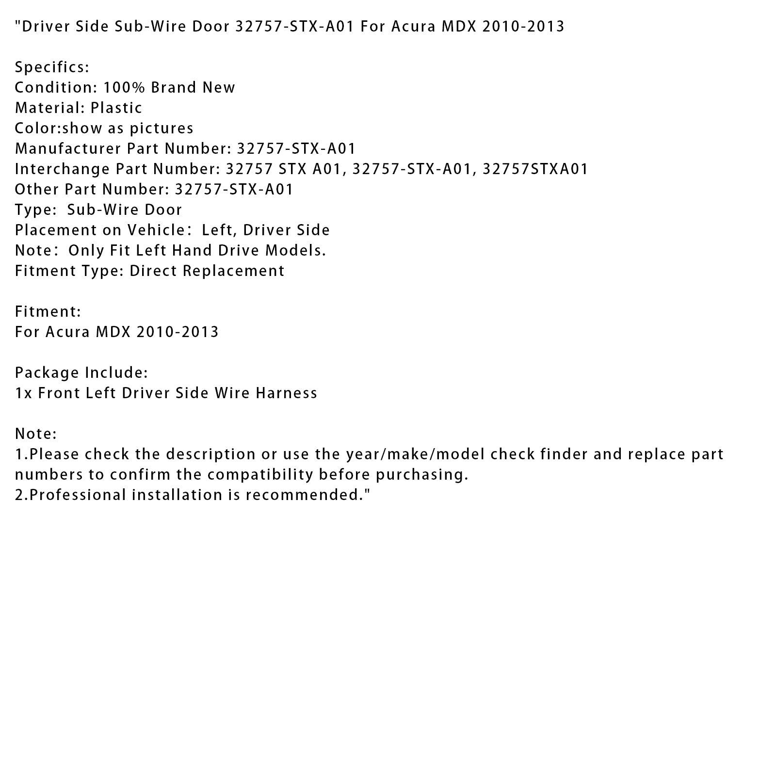 Sekundarna stran kabla za Acura MDX 2010-2013 (32757-STX-A01)