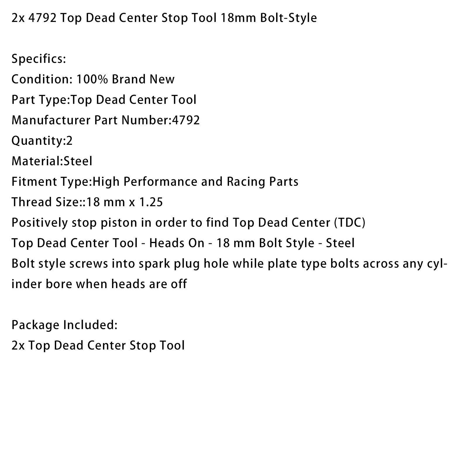 Butée de point mort haut 2X 4792, type boulon de 18 mm