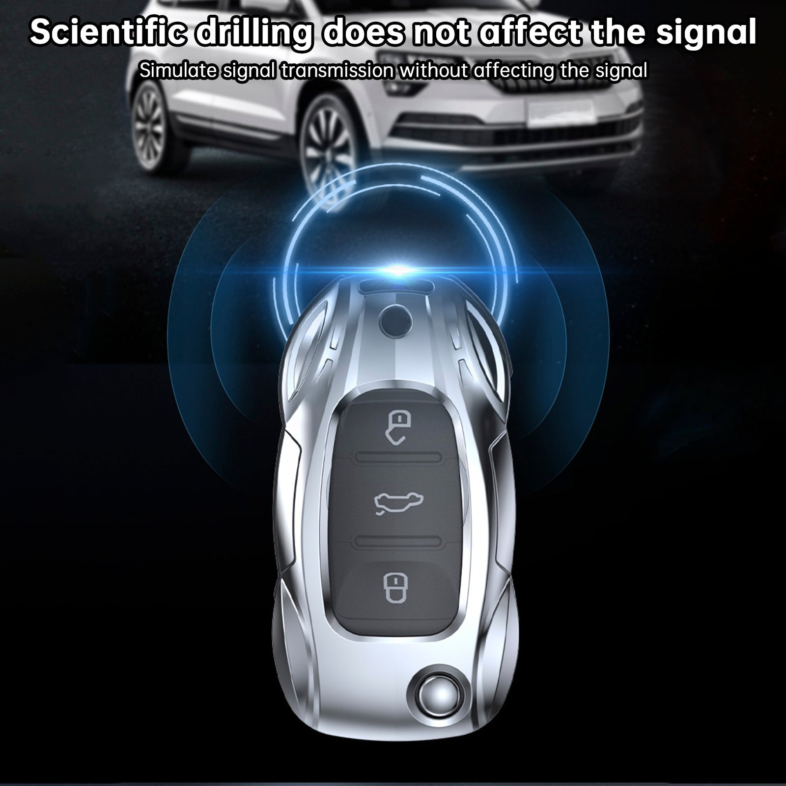 Custodia per chiave auto in pelle color argento in lega di zinco per VW Polo Skoda