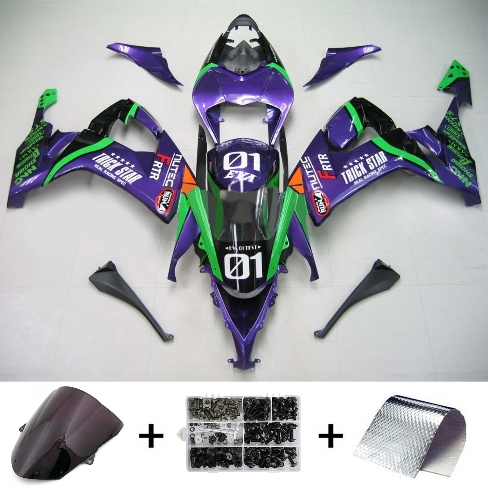 Amotopart Kawasaki ZX10R 2008-2010 Kit carenatura carrozzeria in plastica ABS