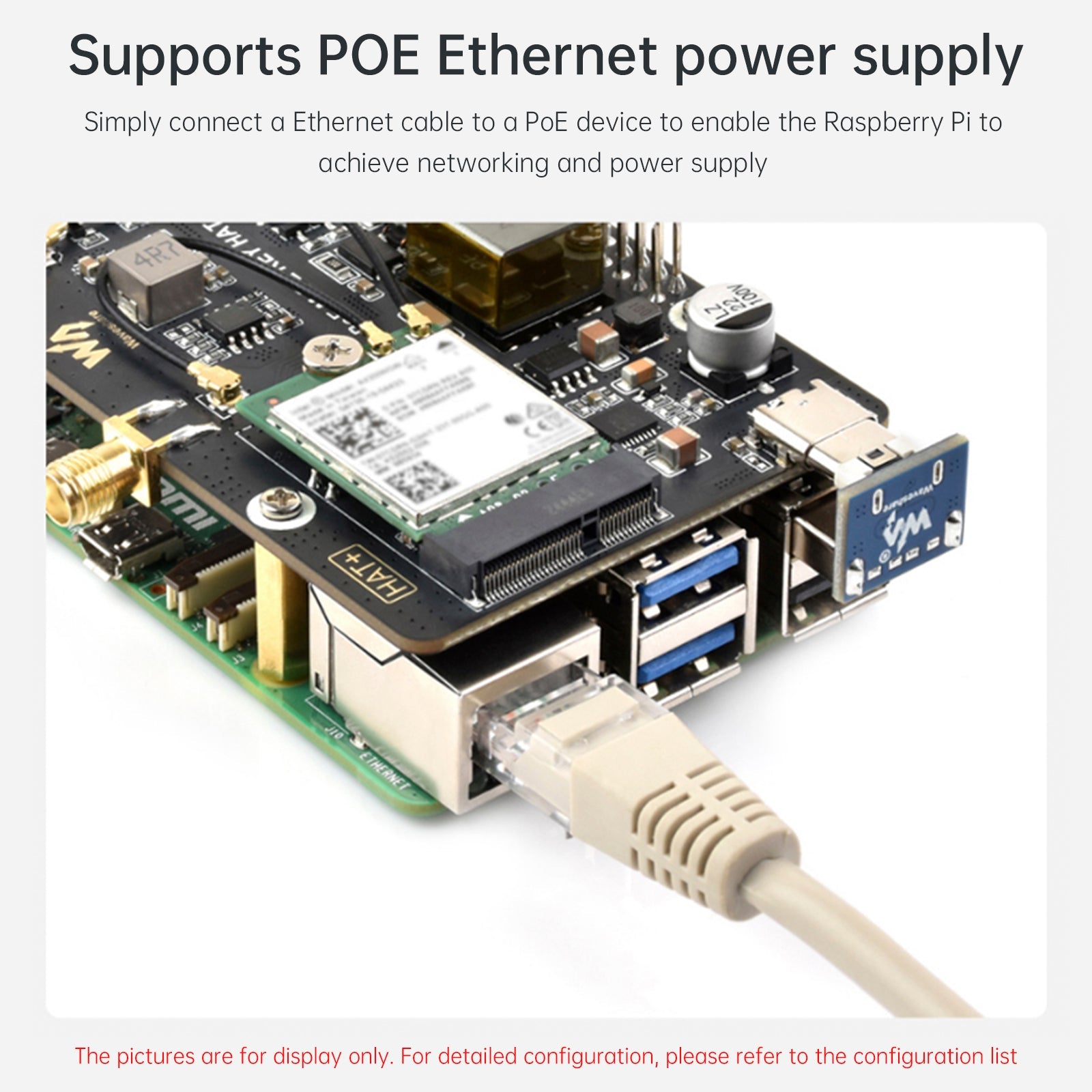 Adapterkaart d'PoE Ethernet-voeding voor Raspberry Pi 5 PCIe naar M.2 E-sleutel