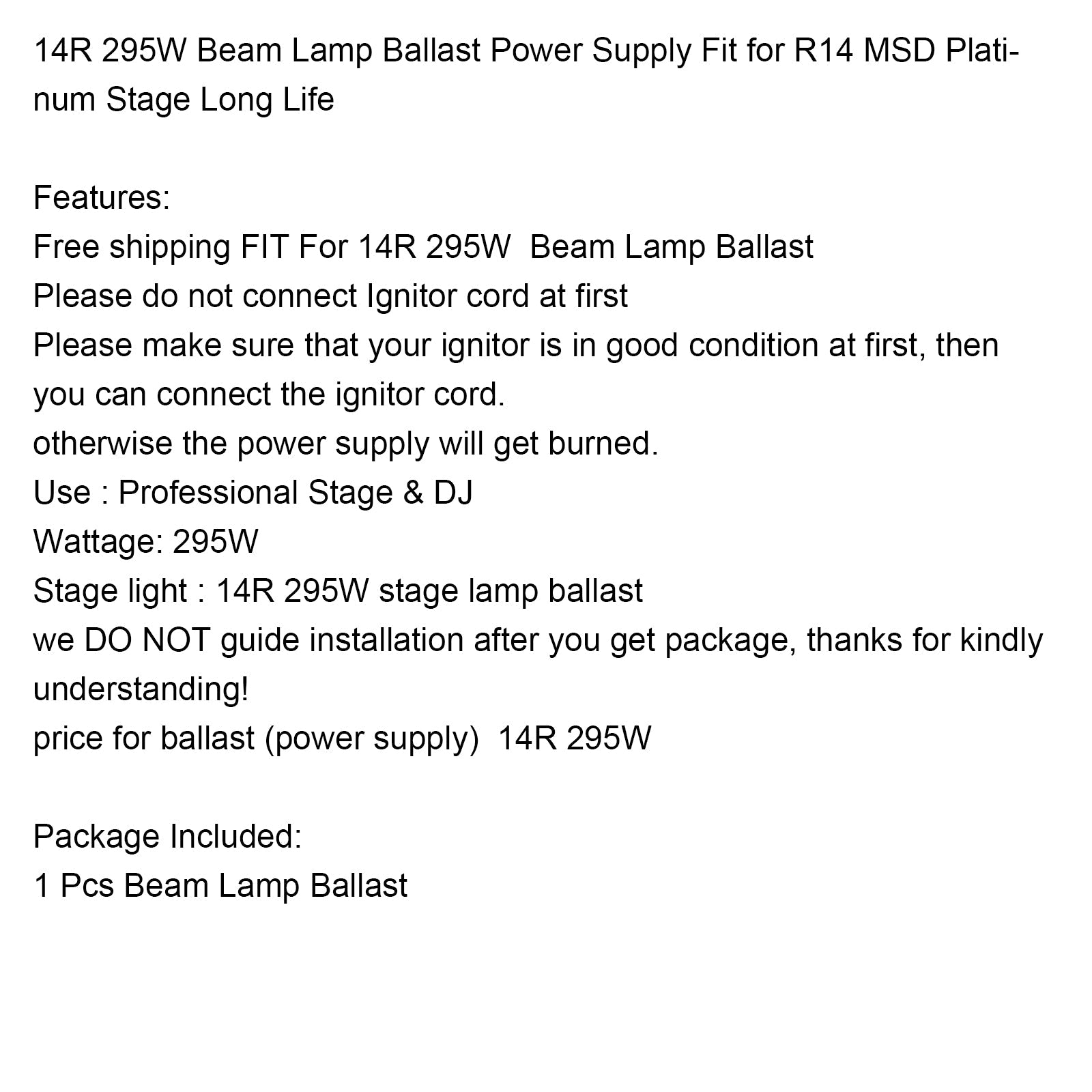 Mobilna Belka głowy, MSD 260W 295 W 350W 380W Zasilanie balastowe