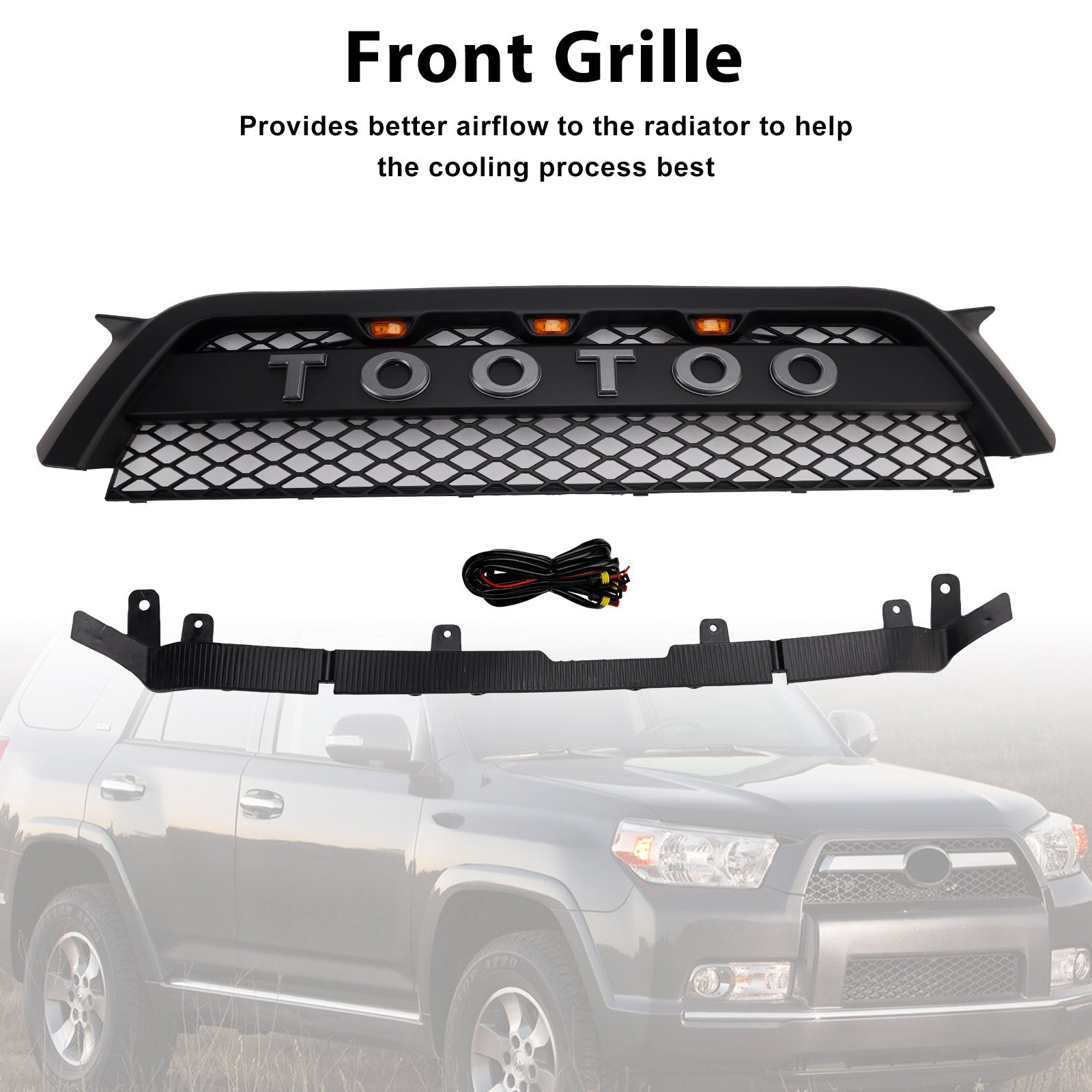 Griglia per paraurti anteriore TRD Pro Style per Toyota 4Runner 2010-2013, nero opaco