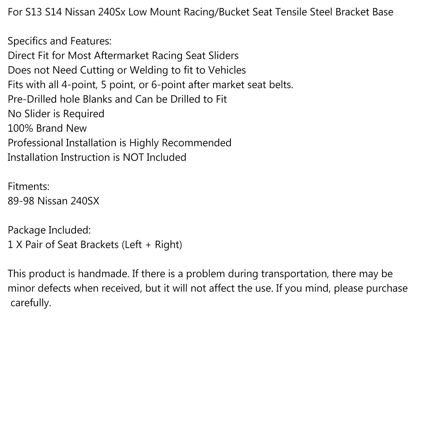 Siedziba wsparcia Nissan Back 240SX S13/S14 (1989-1998) - Zespół stalowy o niskim odporności