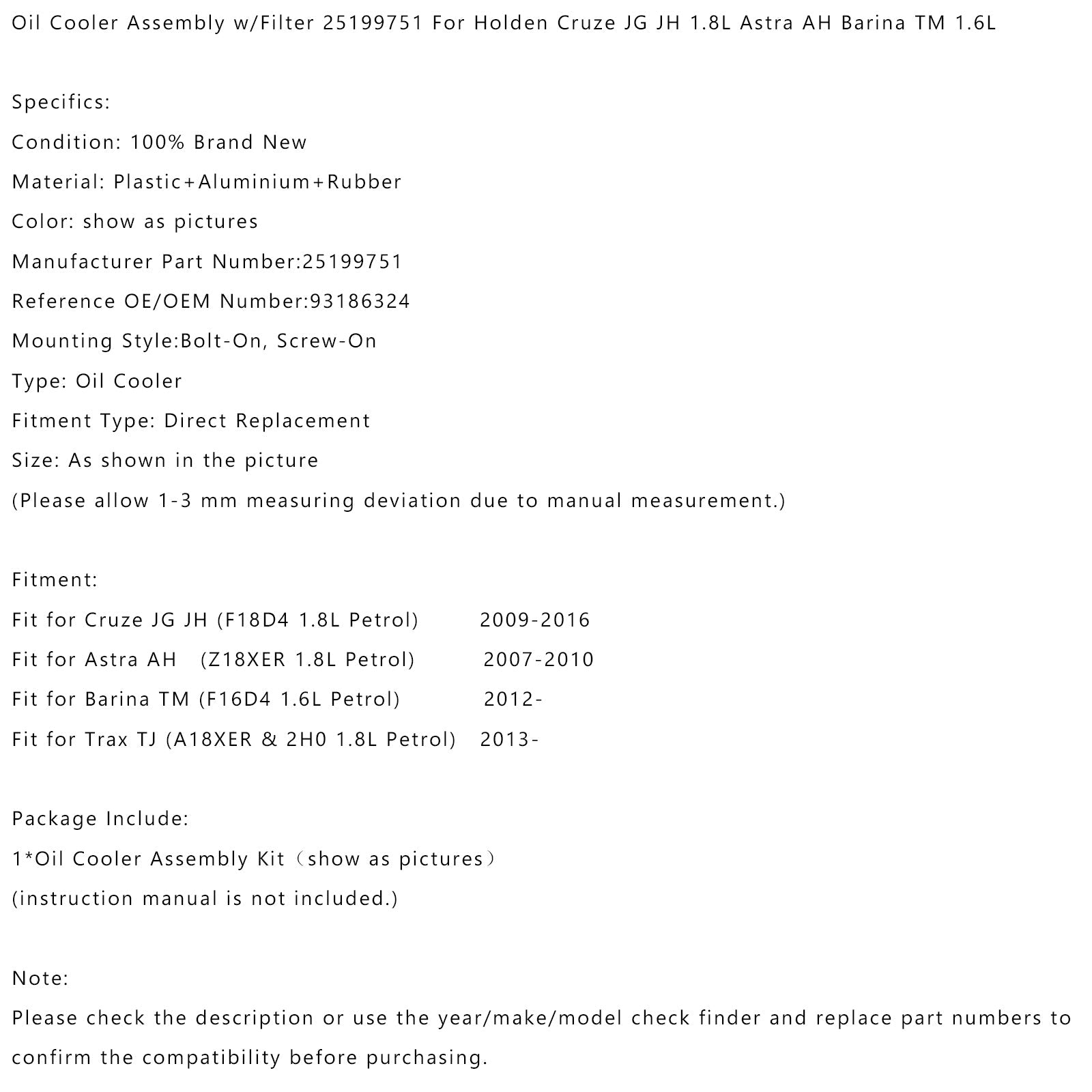 Oljni hladilnik z barinam TM filter (F16D4 1,6 L bencina) (2012-today) 25199751 93186324