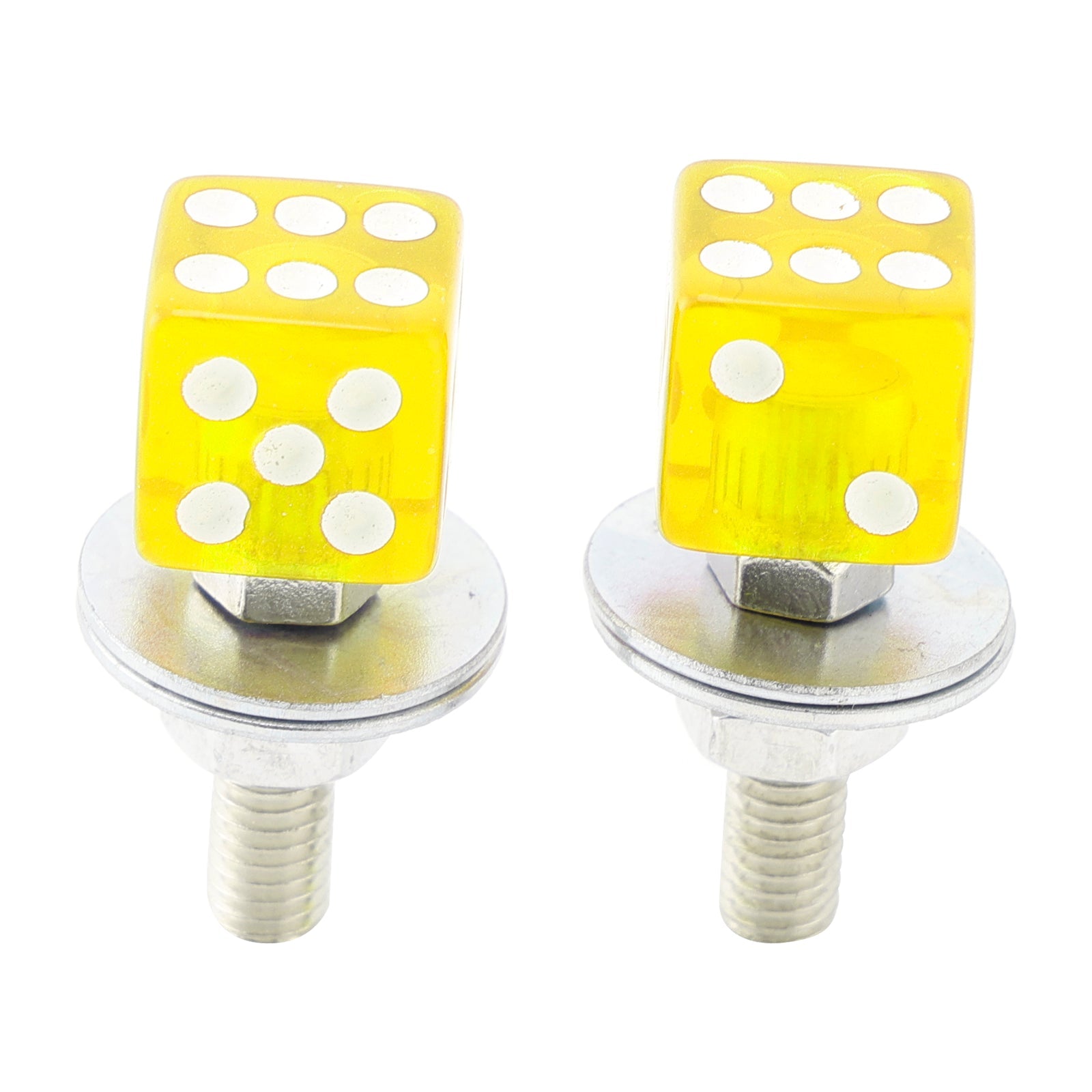 4x Vis de plaque d'immatriculation DICE personnalisées en plastique jaune pour moto Chopper Bobber