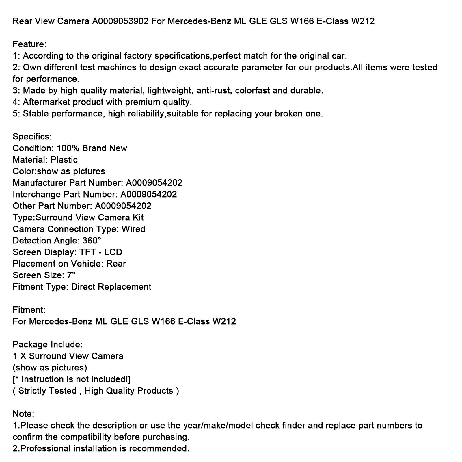 Vzvratna kamera A0009054202 za Mercedes-Benz ML GLE GLS W166 Razred E W212