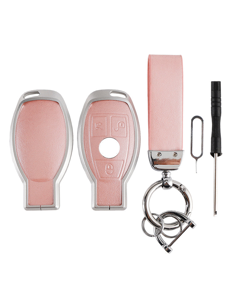 Custodia in pelle e lega&#39;Cover in alluminio TPU per chiave auto per Benz GLC GLK CLS rosa