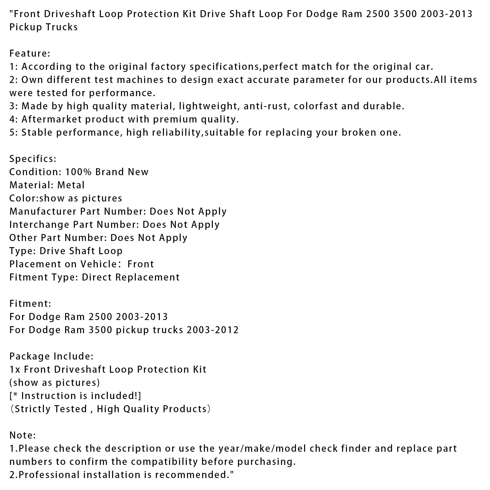 Komplet za zaščito zaponke&Sprednja pogonska gred Dodge Ram 2500 3500