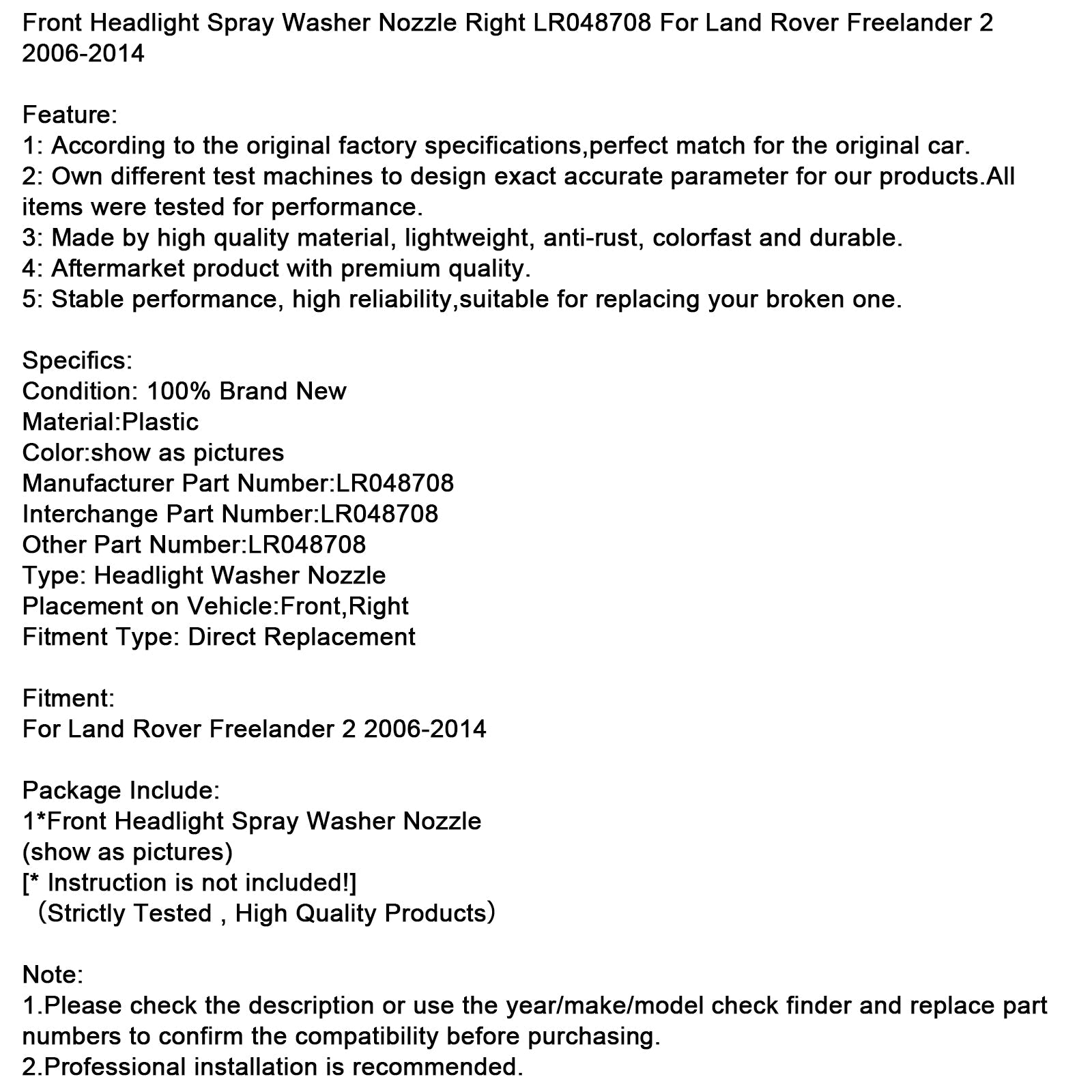Šoba za pranje sprednjih desnih žarometov za Land Rover Freelander 2 (2006-2014).