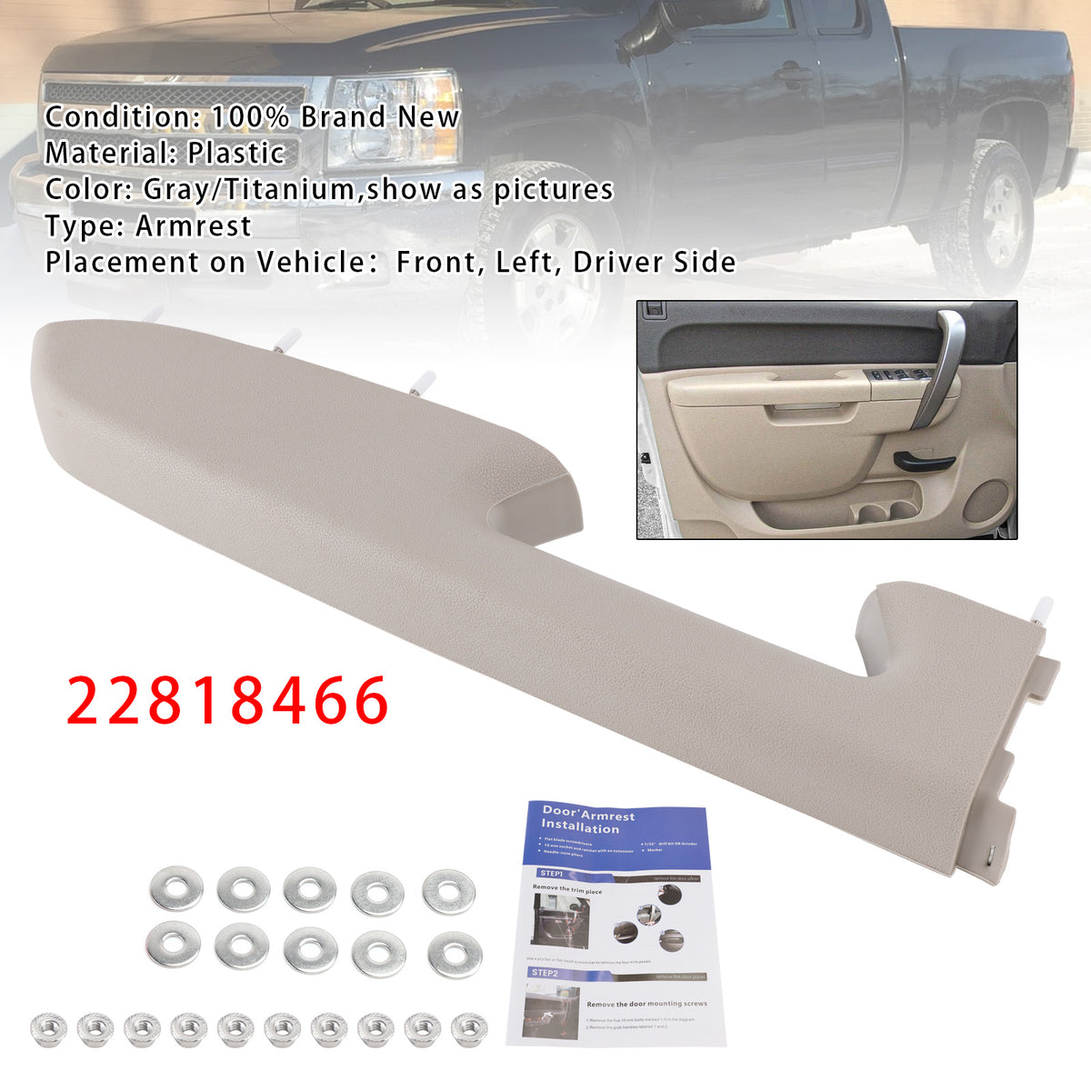 Kit de réparation d'accoudoir avant gauche pour Chevy Silverado 1500 2500HD 3500HD 2010-2014
