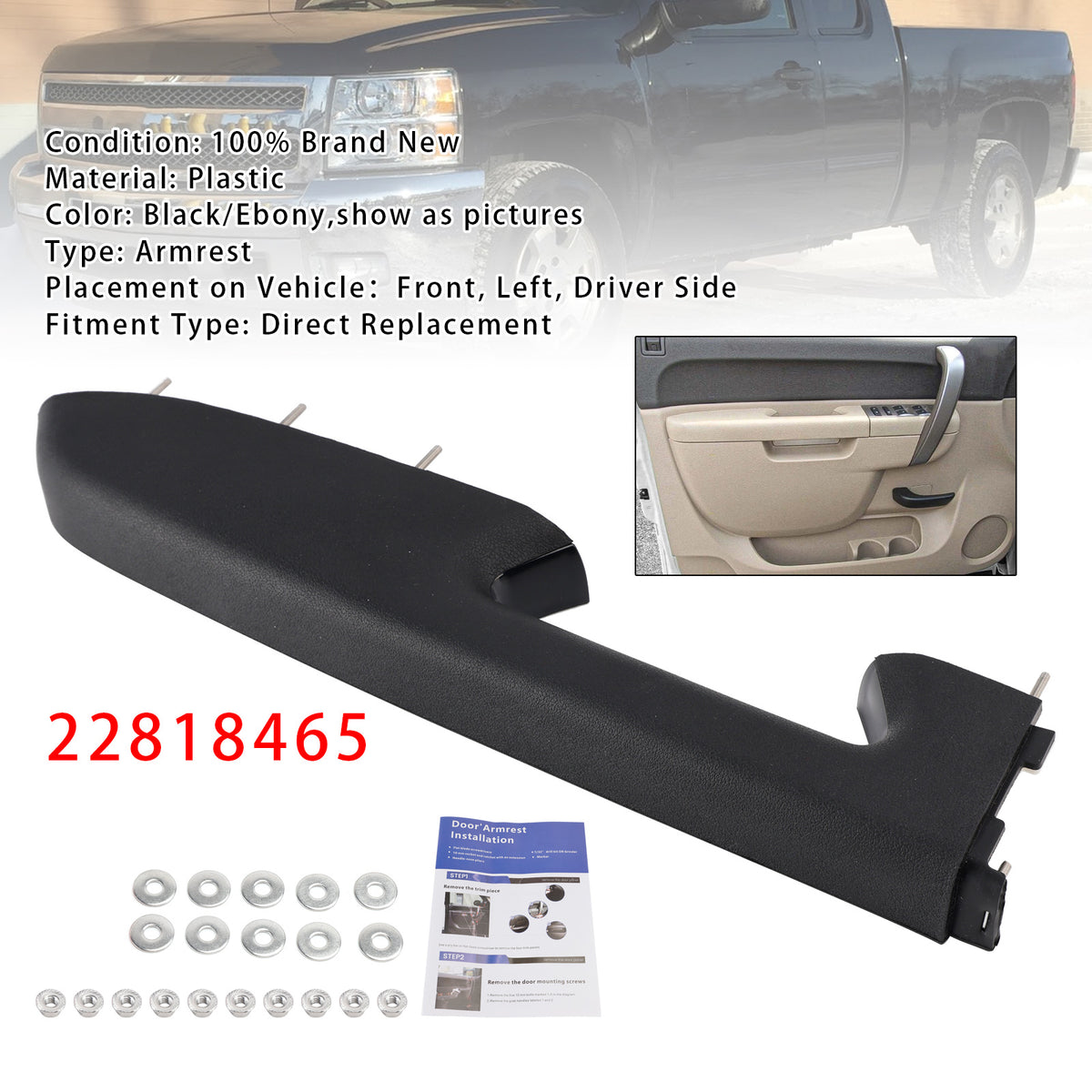 Zestaw naprawczy przedniego lewego podłokietnika kompatybilny z Chevy Silverado 1500 2500HD 3500HD 10-2014