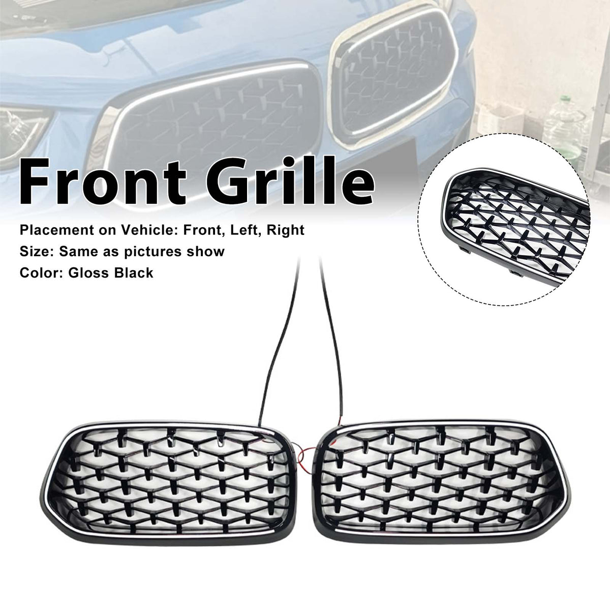 Black Front Bumper Grill Grille Pour BMW X2 Series F39 2018-2023 Diamond