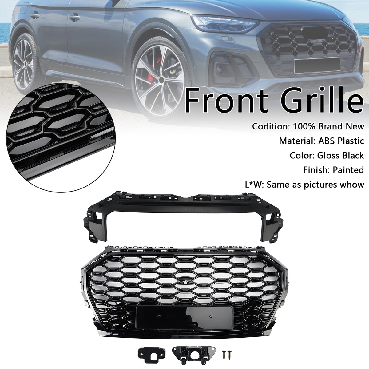 RSQ5 Style Front Honeycomb Mesh Grill Grille Pour Audi Q5 SQ5 2021-2025