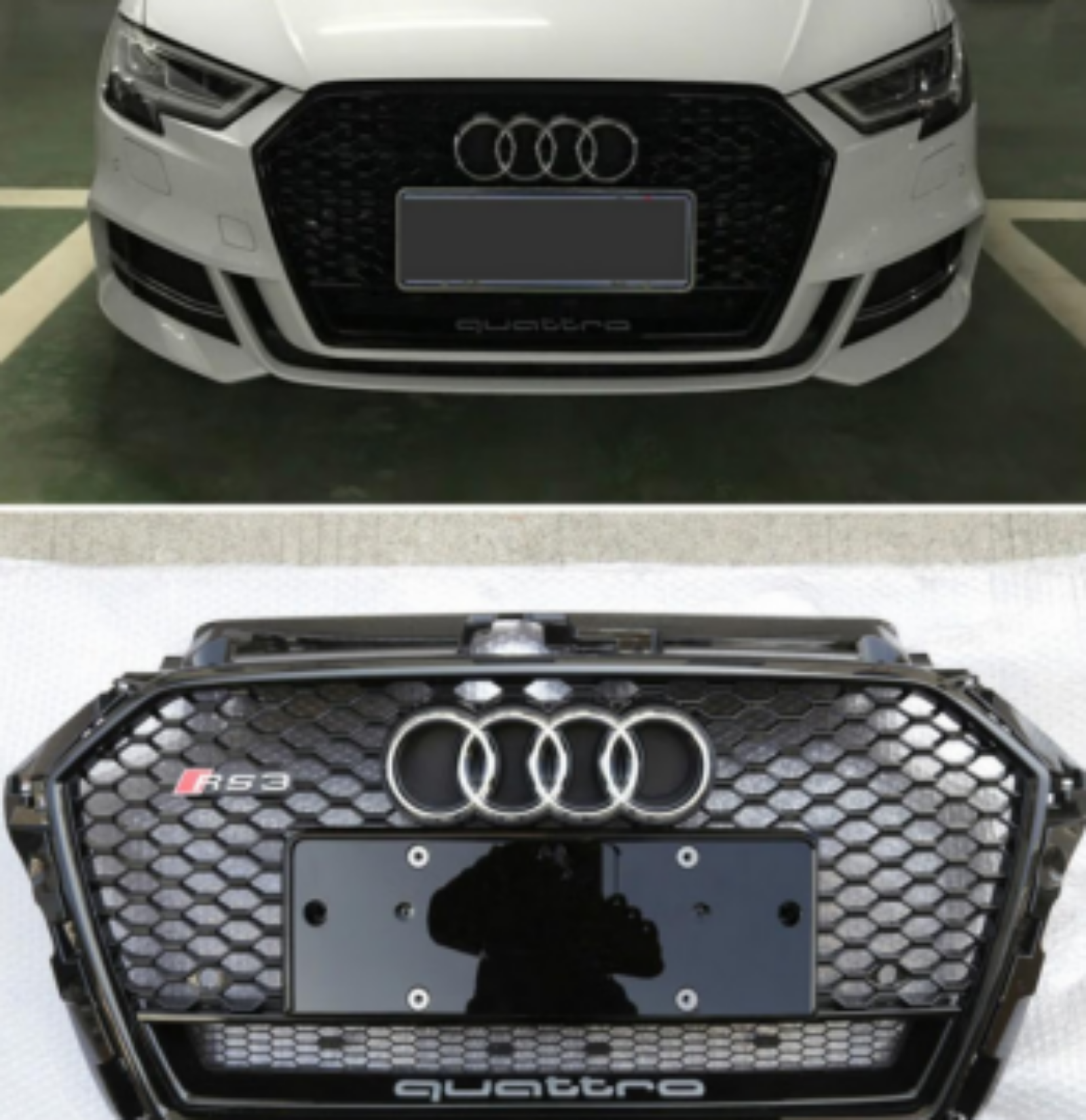 2017-2019 Audi A3 S3  RS3 Grille de pare-chocs avant en maille nid d'abeille noire non ACC