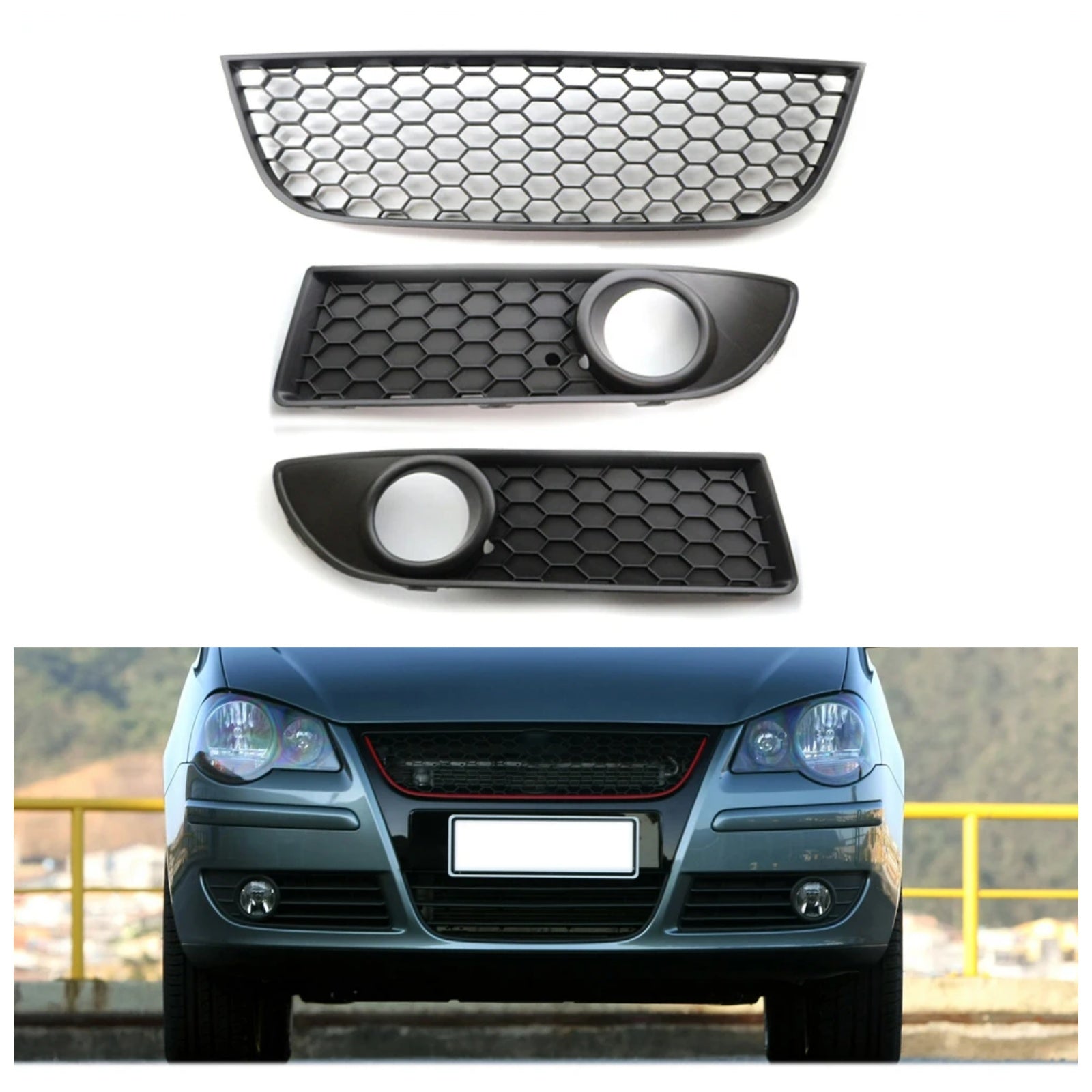 Lewa strona z przednią kratką przednim plastrem miodu dla VW Polo 9N3 GTI (2005-2009)