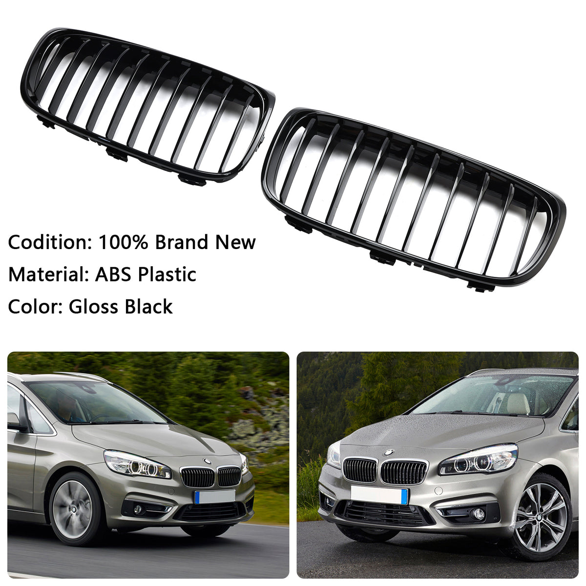 Glänzend schwarzer Frontgrill für BMW 2er Gran Tourer F45 F46 2015–2018