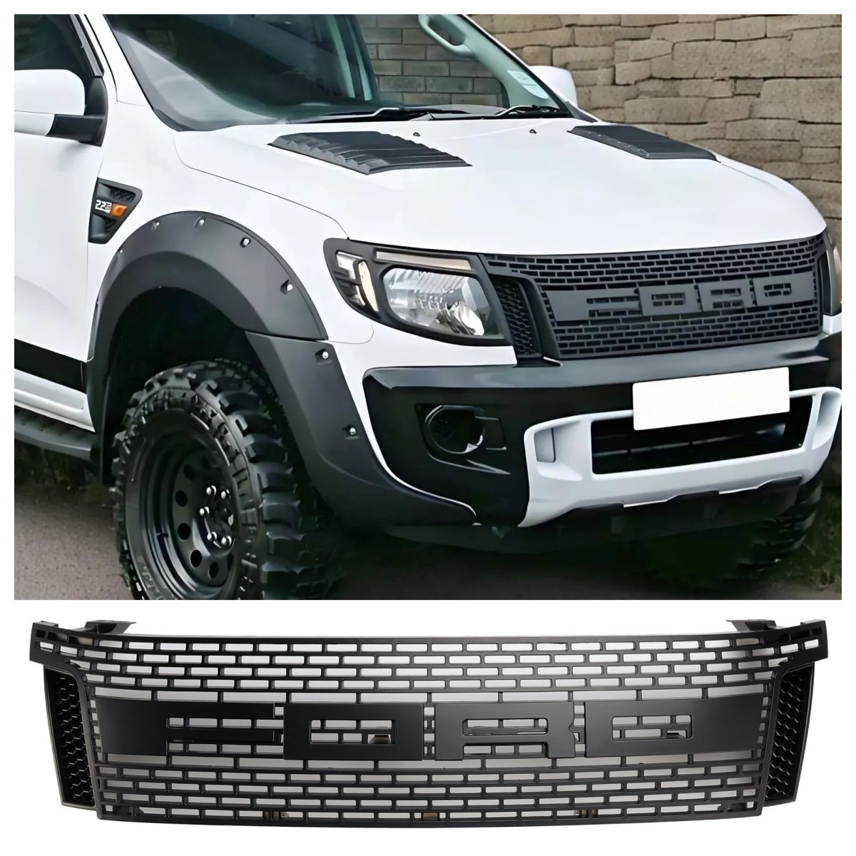 2012-2015 Ford Ranger T6 PX1 Raptor Front Grill Zgornji odbijač črne črne rešetke z LED lučmi