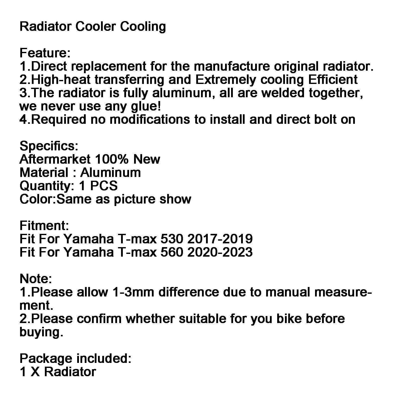 Yamaha T-max 530 2017-2019 Enfriador de radiador de aluminio, plateado