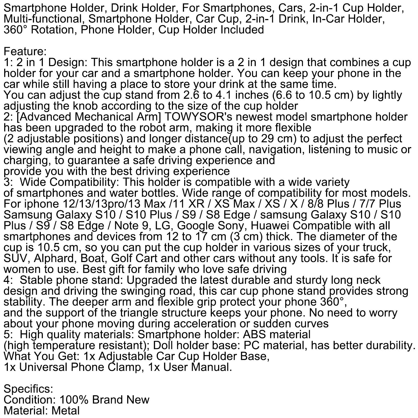 Ondersteuning voor smartphone, bekerhouder, voor smartphones, auto's, 2 op 1 kopje houders